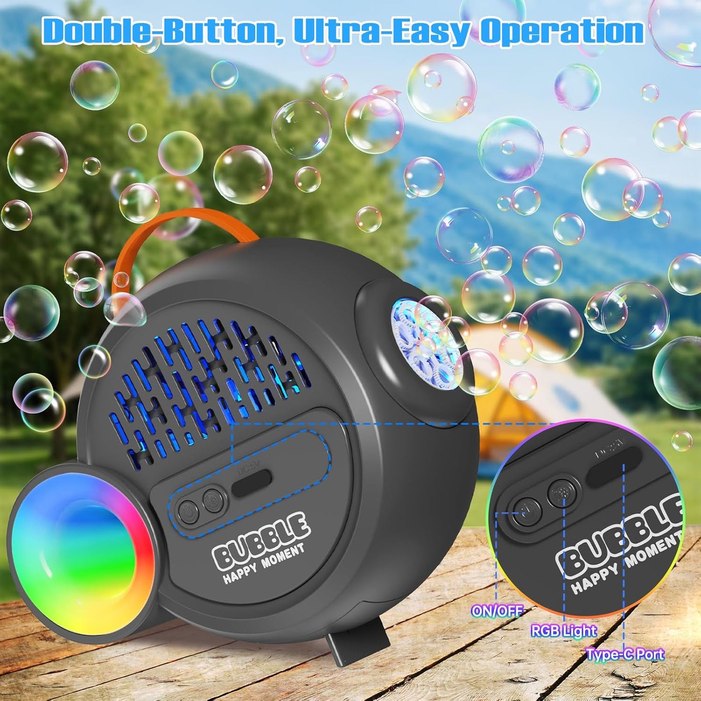 Bubble Machine for Kids Toddlers,Automatic Bubble Maker with RGB Light,Rechargeable Type-C Charge Bubble Blower,Bubble Toy for 3 4 5 6 7 Year Old Boy Girl,Outdoor Party Wedding Birthday Gifts(Gray)