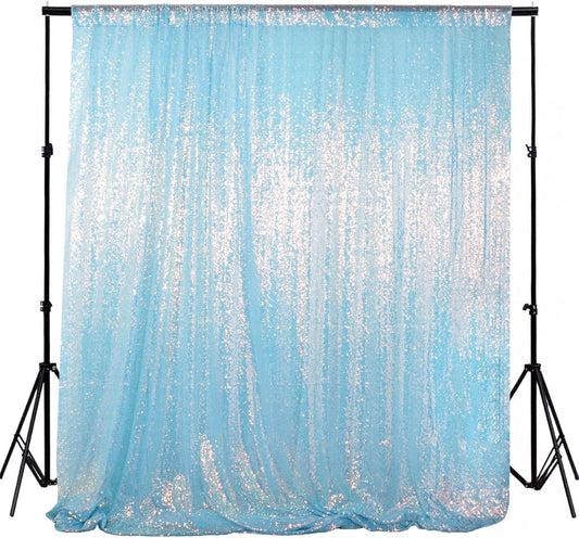 ShinyBeauty Iridescent Aqua Sequin Backdrop | 5FT x 10FT Photo Background | Aqua Blue 10FT Fabric Backdrop | Perfect for Christmas, Studio, and Happy Birthday Events | Sparkly & Durable