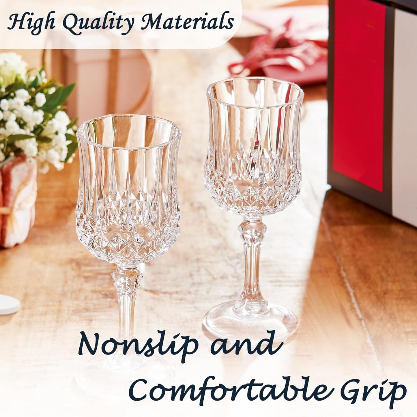 Plastic Wine Glasses，Plastic Goblets Vintage Style Cordial Drinking Glasses for Wedding Reception, Grand Event Party Supplies (24, transparent)