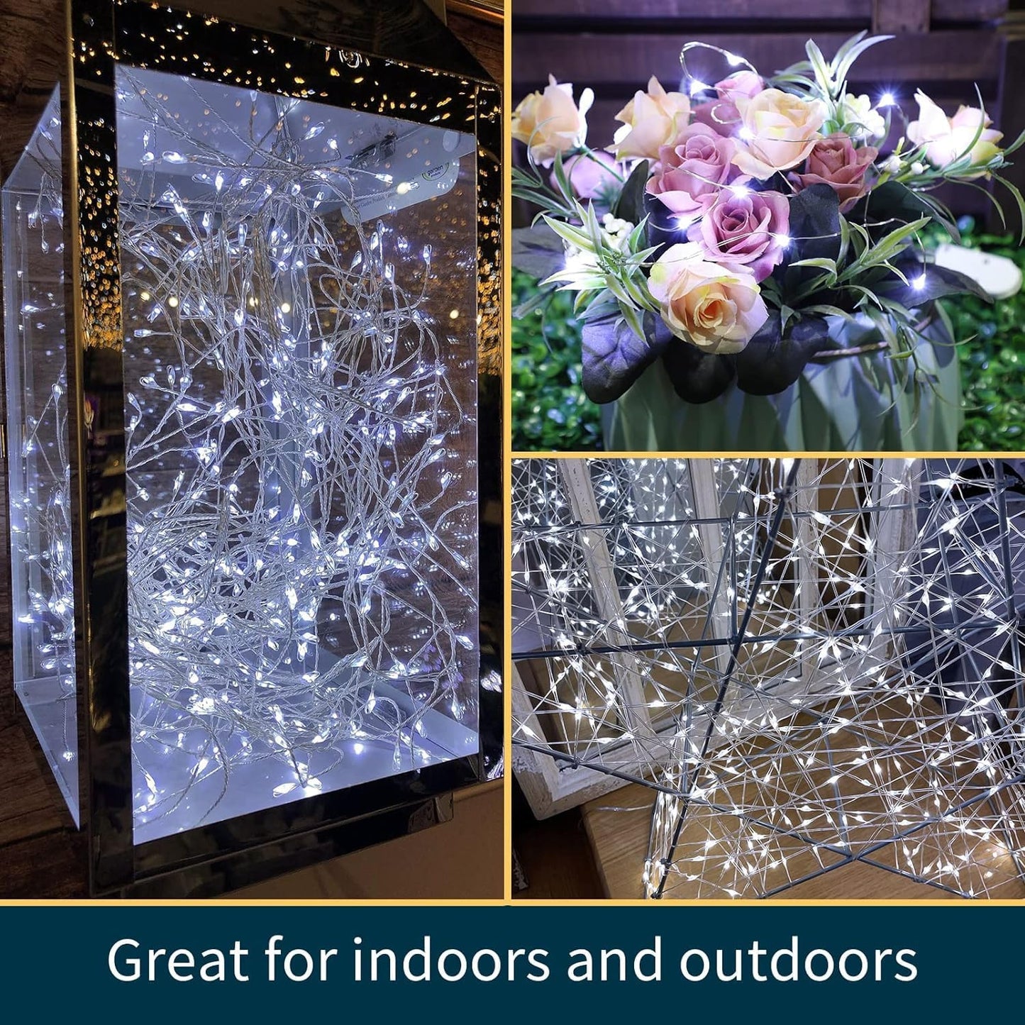 LAMPHOME 6 Pack Fairy Lights Battery Operated String Lights 6.6ft 20 Led Mason Jar Lights Waterproof Silver Wire Light Fireflies DIY Party Wedding Christmas Decoration(6 Pack,White)