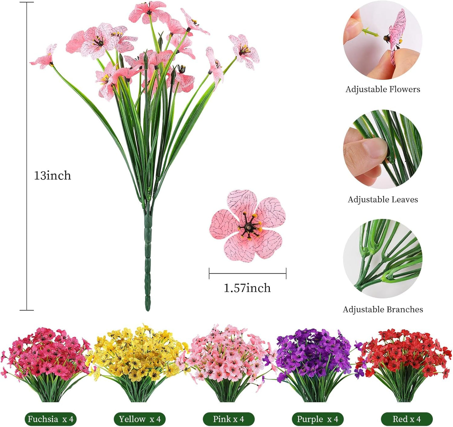 AmyHomie 20 Bundles Artificial Flowers for Outdoor Outside Spring Summer Decoration UV Resistant Faux Flowers No Fade Fake Plastic Plants Garden Porch Window Box Decorating(Mix Color)
