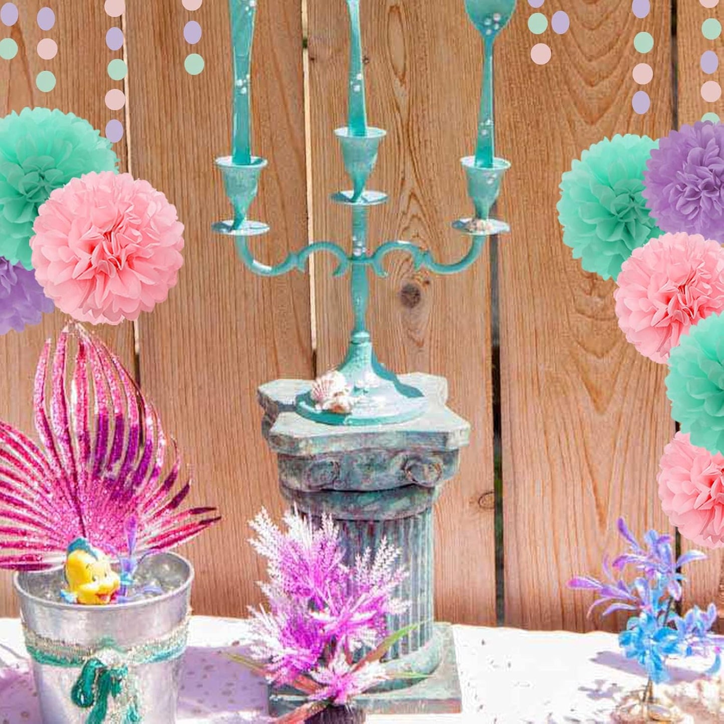 Pink-Purple Mint Mermaid Ocean-Themed Party-Decorations - 23pcs Tissue Pom Poms Streamers,Birthday Tassel Garland Banner,Wedding Engagement Baby Bridal Shower Decor Ouruola