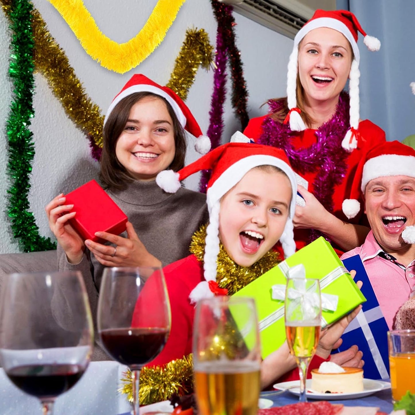 50 Feet Christmas Foil Fringe Banner Metallic Tassle Garland Metallic Backdrop Parade Floats Shiny Hanging Ceiling, Valentine's, Wedding, New Year Party Decorations(2" x 50', Macaron Yellow)