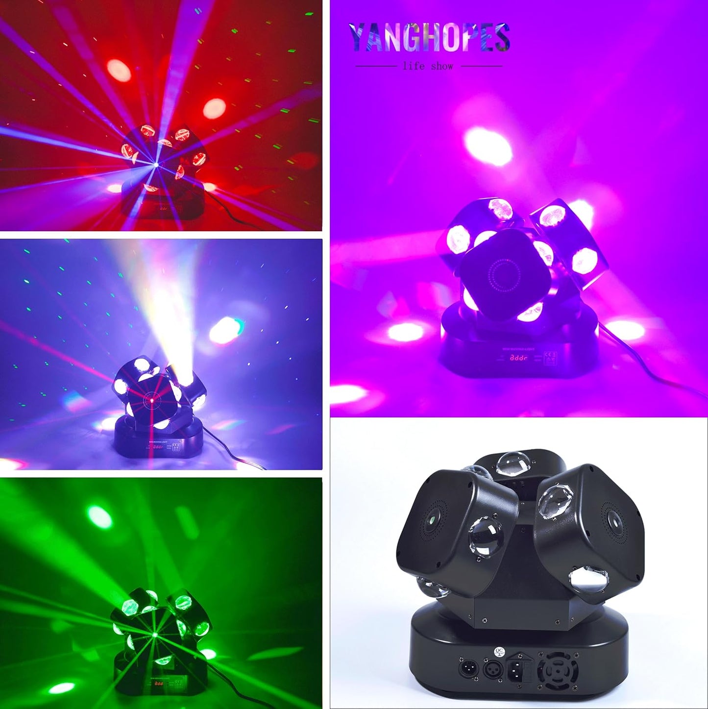 Moving Head DJ Light DMX 512 Strobe Lighting LED with Sound Activated Party RGBW Beam Lights Stage Lighting for Events DJ KTV Disco Wedding Concert Festival (12LED Stage Light w/Special Lights)