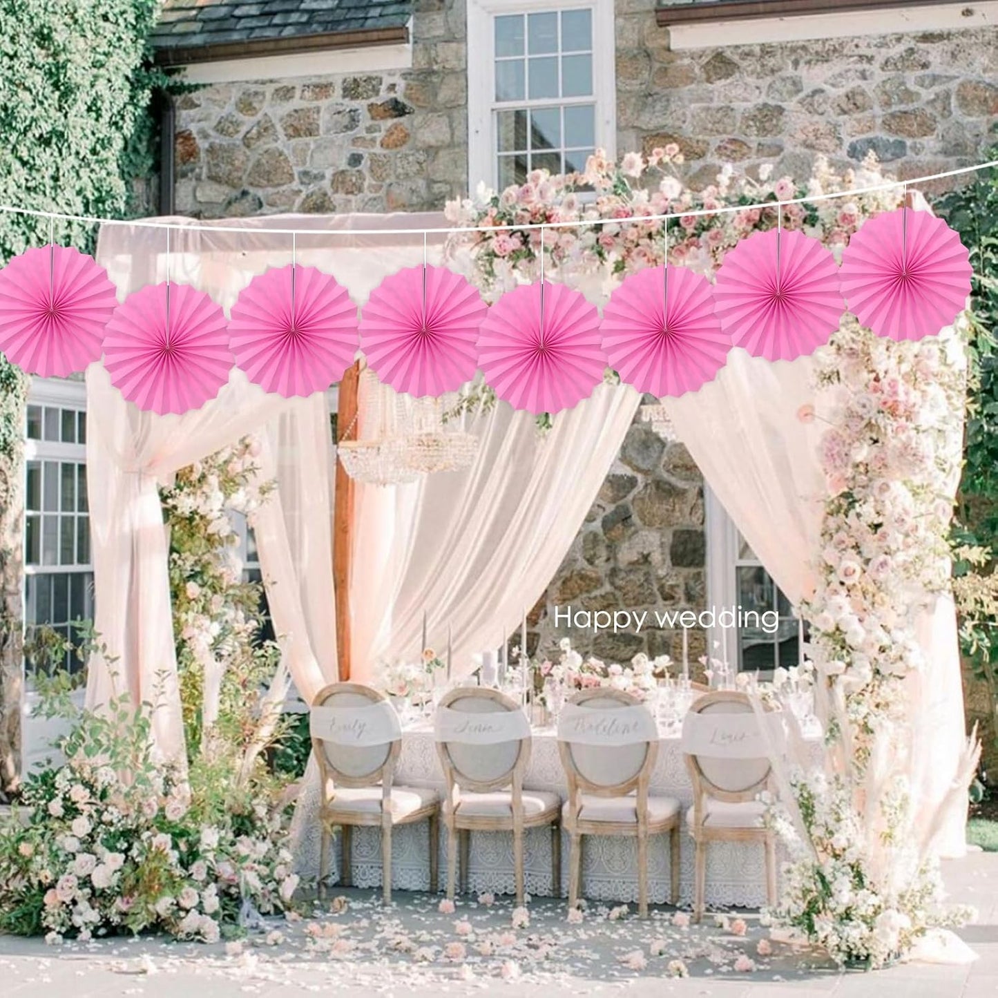 Red Hanging Paper Fans,Red Accessories Paper Decorations for Party,Valentines Day Decorations,Photo Booth Props Decor,12in Hanging Paper Fans 30 Color DIY Set （Magenta）
