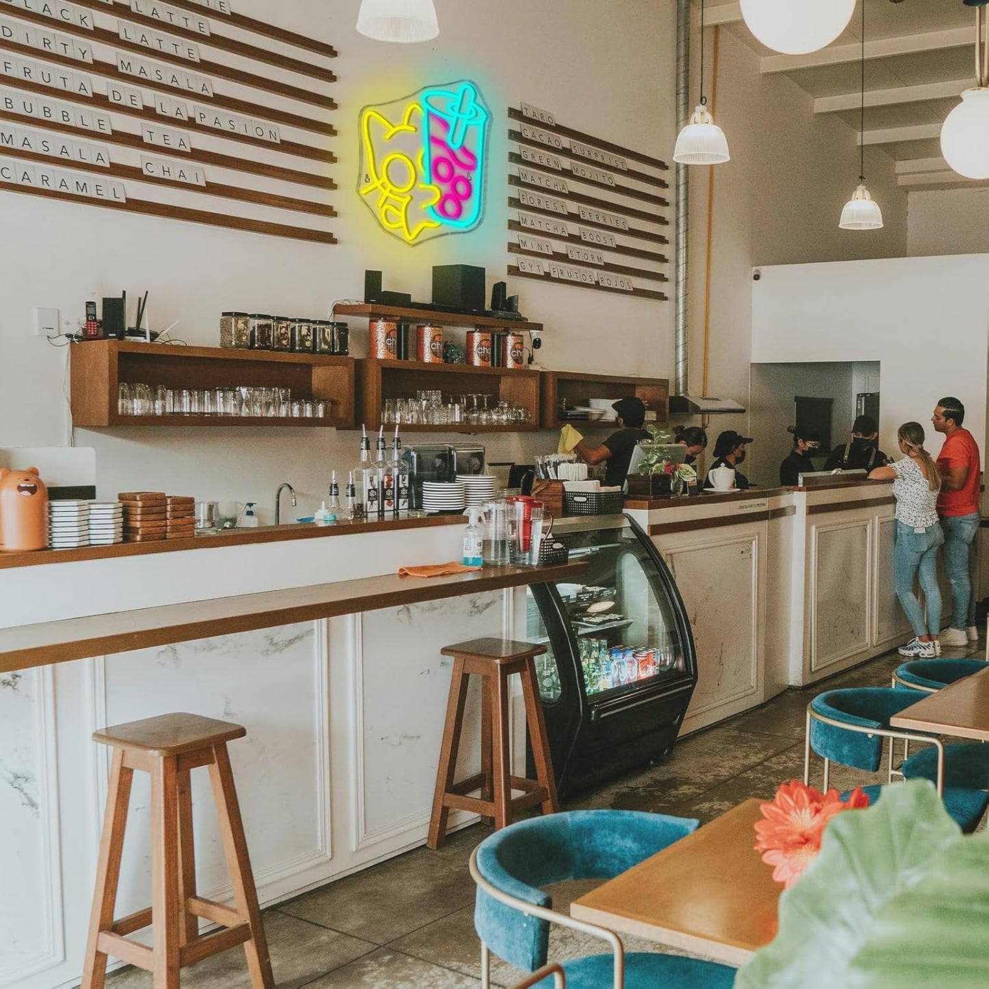 Looklight Cat Boba Tea Neon Sign,Yellow Cute Kitty Bubble Tea Neon Signs for Wall Decor,Dimmable LED Neon Light Bar Sign,USB Light Up Signs for Dimsum Store Bar Milk Tea Shop