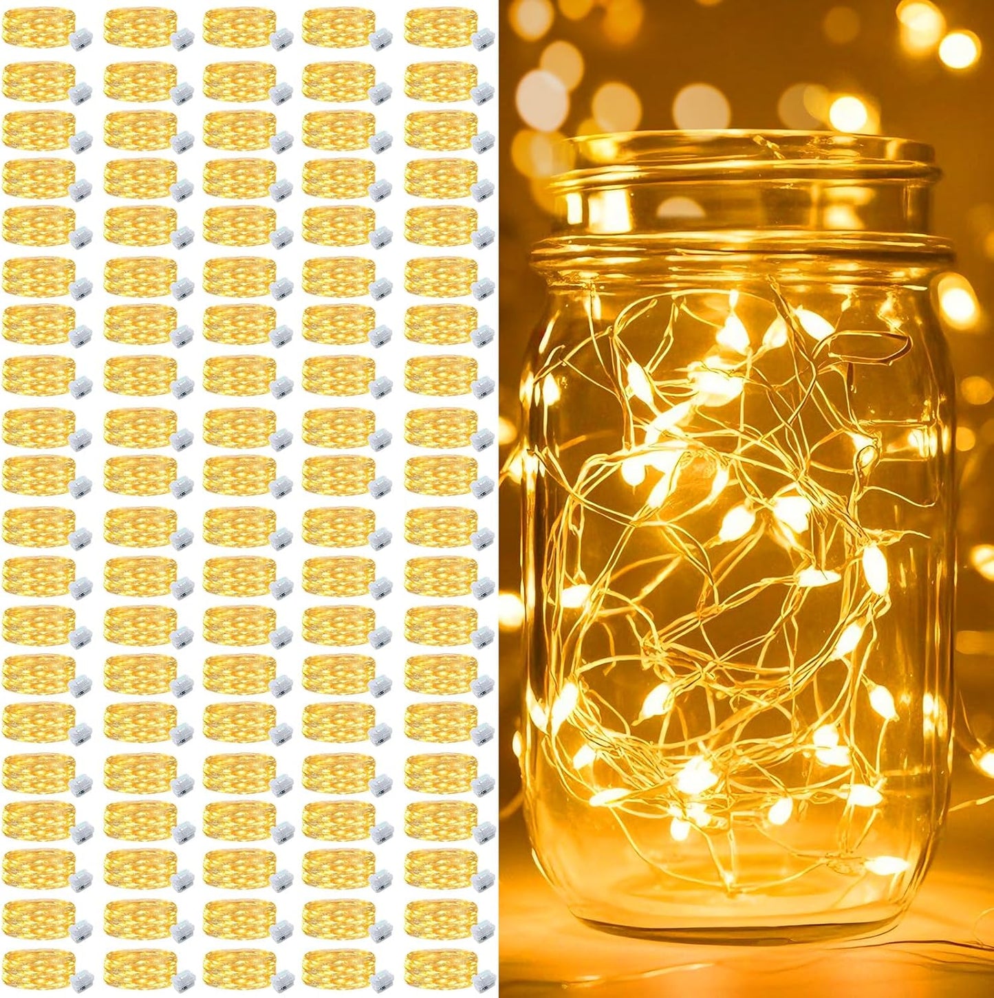 pozzolanas 100 Pack Warm White Battery Operated String Lights - 7ft Waterproof Fairy Lights with 20 LEDs for Home, Mason Jar, Party, Wedding, Halloween, Christmas Decorations