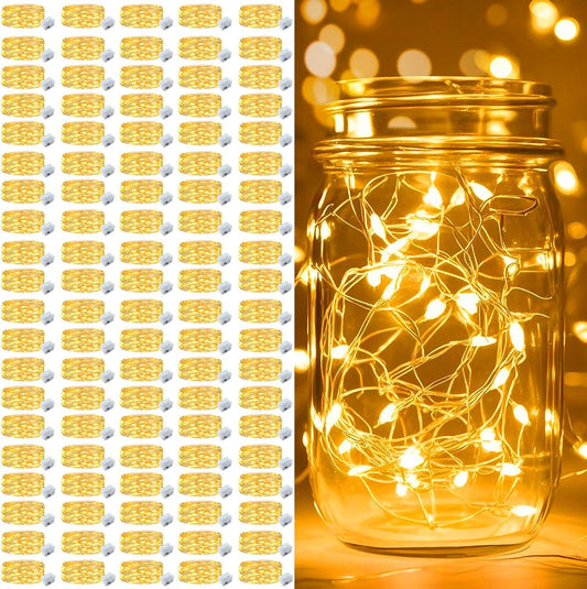 pozzolanas 100 Pack Warm White Battery Operated String Lights - 7ft Waterproof Fairy Lights with 20 LEDs for Home, Mason Jar, Party, Wedding, Halloween, Christmas Decorations