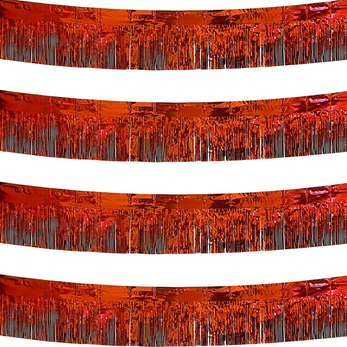 4 Pack Red Total 40 Feet Foil Fringe Garland Metallic Tinsel Banner Wall Hanging Drapes Parade Float Skirting Decorations for Trailer Mardi Gras Party Birthday Wedding Baby Shower