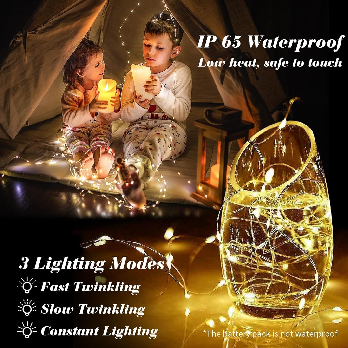 ZGWJ 24 Pack Fairy Lights Battery Operated, 7ft 20 Mini LED Fairy String Lights Silver Wire 3 Modes for DIY, Parties, Wedding, Bedroom, Halloween Christmas Decoration Warm White