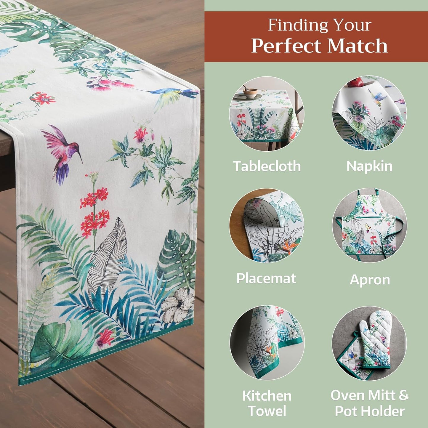 Maison d' Hermine Table Runner 100% Cotton Double Layer Table Runners 72 inches Long Decorative for Home Kitchen Dining Party Baby Shower Wedding Bridal Shower Spring Summer (Tropiques, 14.50" x 72")