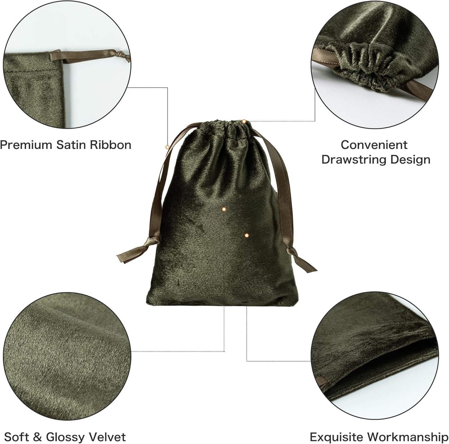 QIANF 12pcs Moss Green Velvet Drawstring Bags 3x4 inches Glossy Small Velvet Cloth Gift Bags Jewelry Pouches for Jewelry Storage Wedding Party Favor Christmas