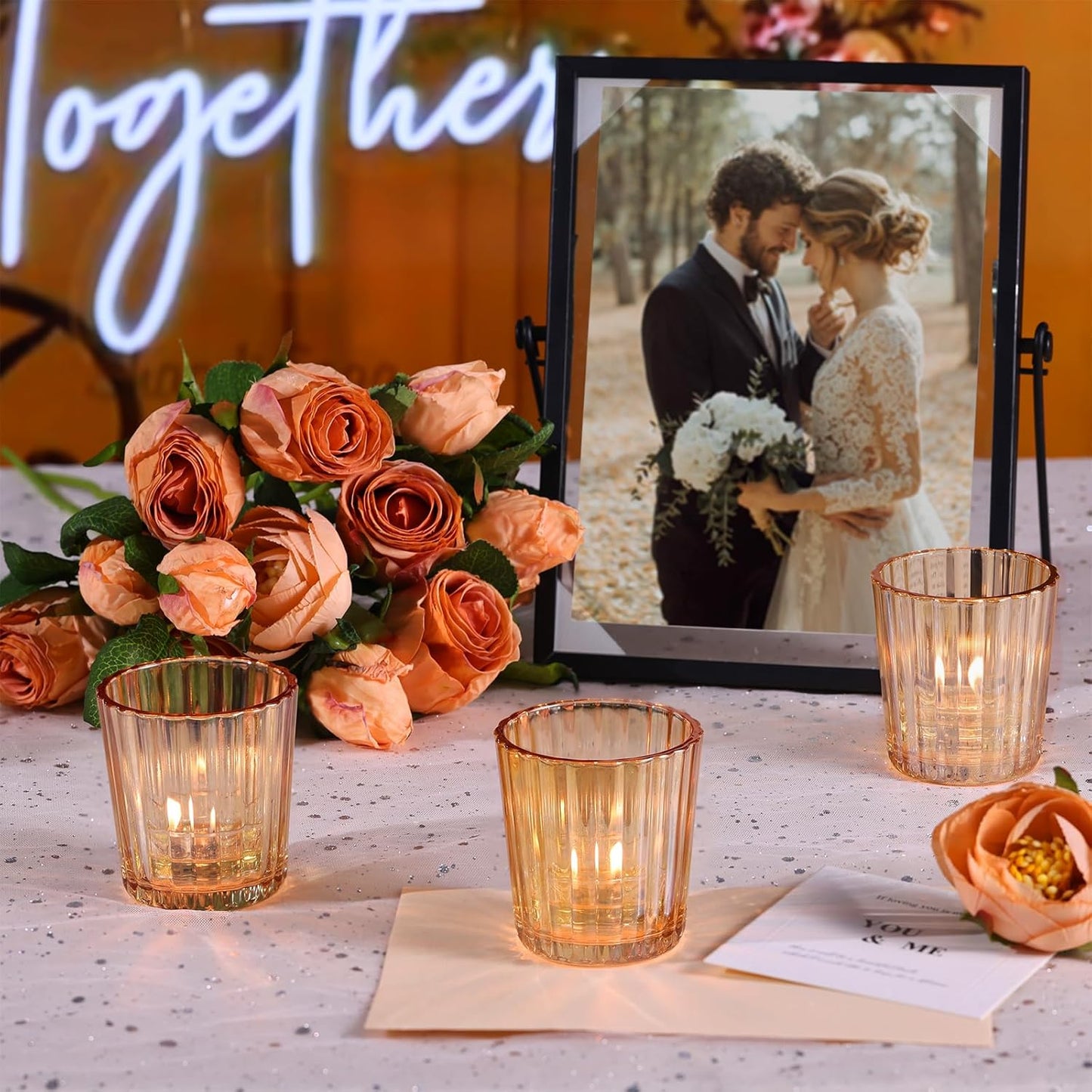 24PCS Vintage Ribbed Gold Votive Candle Holders, Glass Candle Holder for Wedding Decorations, Tealight Candle Holder for Table Centerpiece, Diwali, Home and Party Decorations