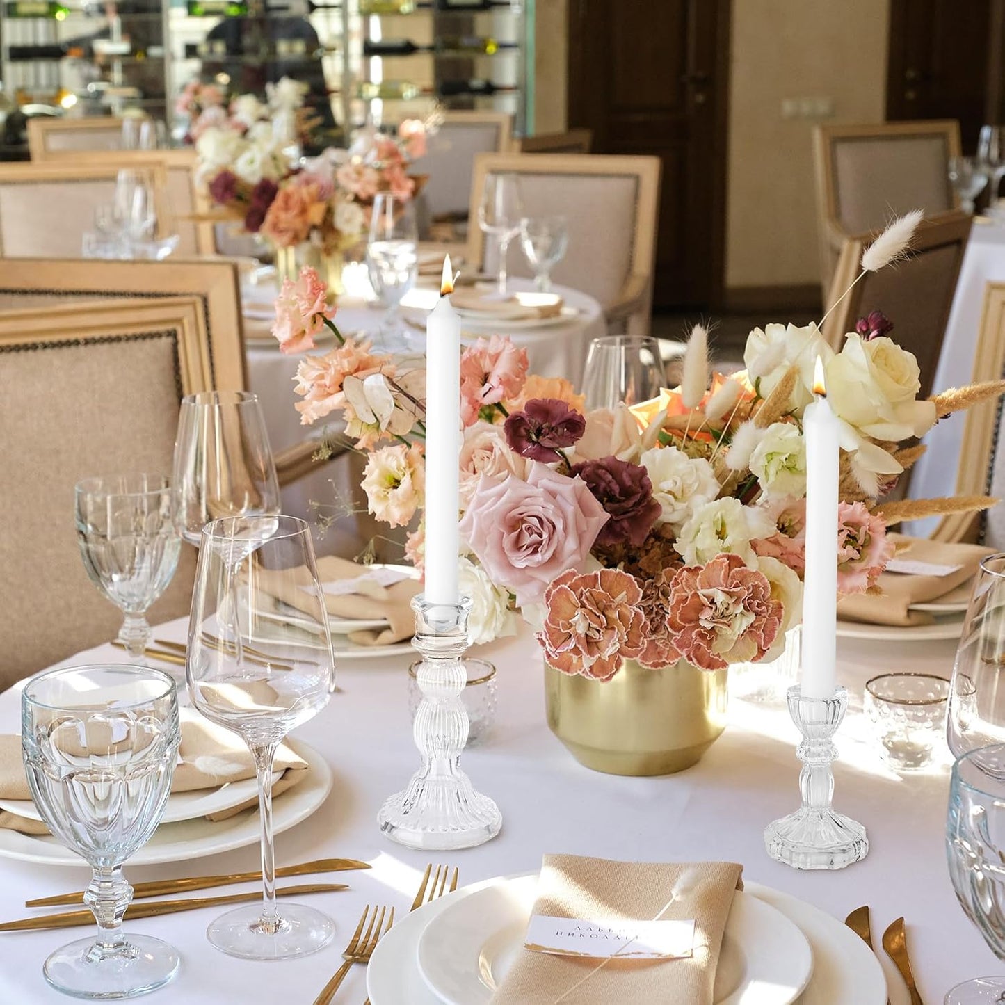 Mumufy 30 Pcs Glass Crystal Taper Candle Holders Clear Glass Candlestick Holder Fit 0.8 Inch Candles Crystal Decorative Candle Stand Centerpiece Table Wedding Dining Party (Classic,Clear)