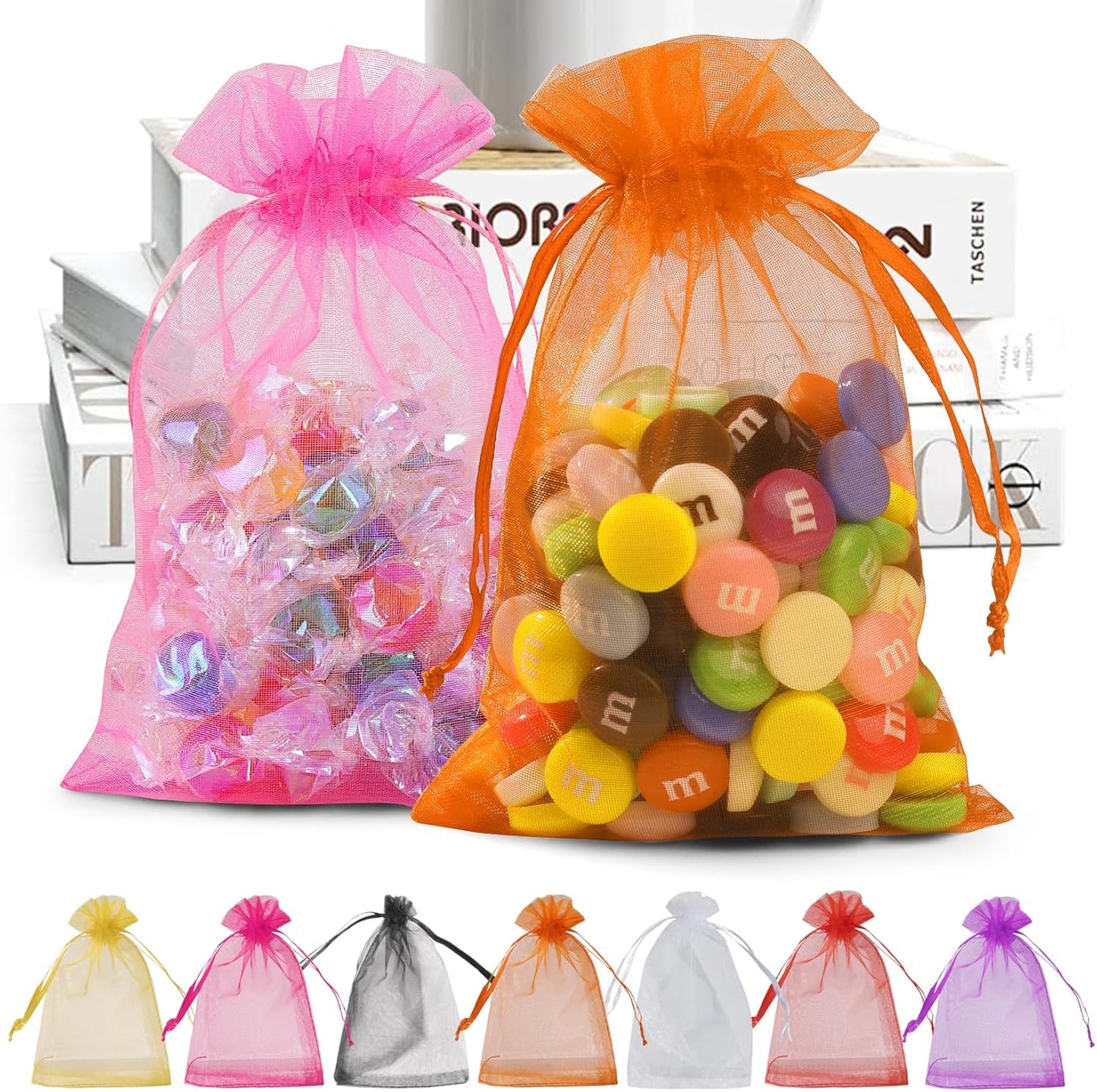 ANZNKU 100 Pack Assorted Colors Organza Bags 4 x 6 inch, Mesh Bags Drawstring, Small Gift Bag Jewelry Bag for Wedding Party Favor