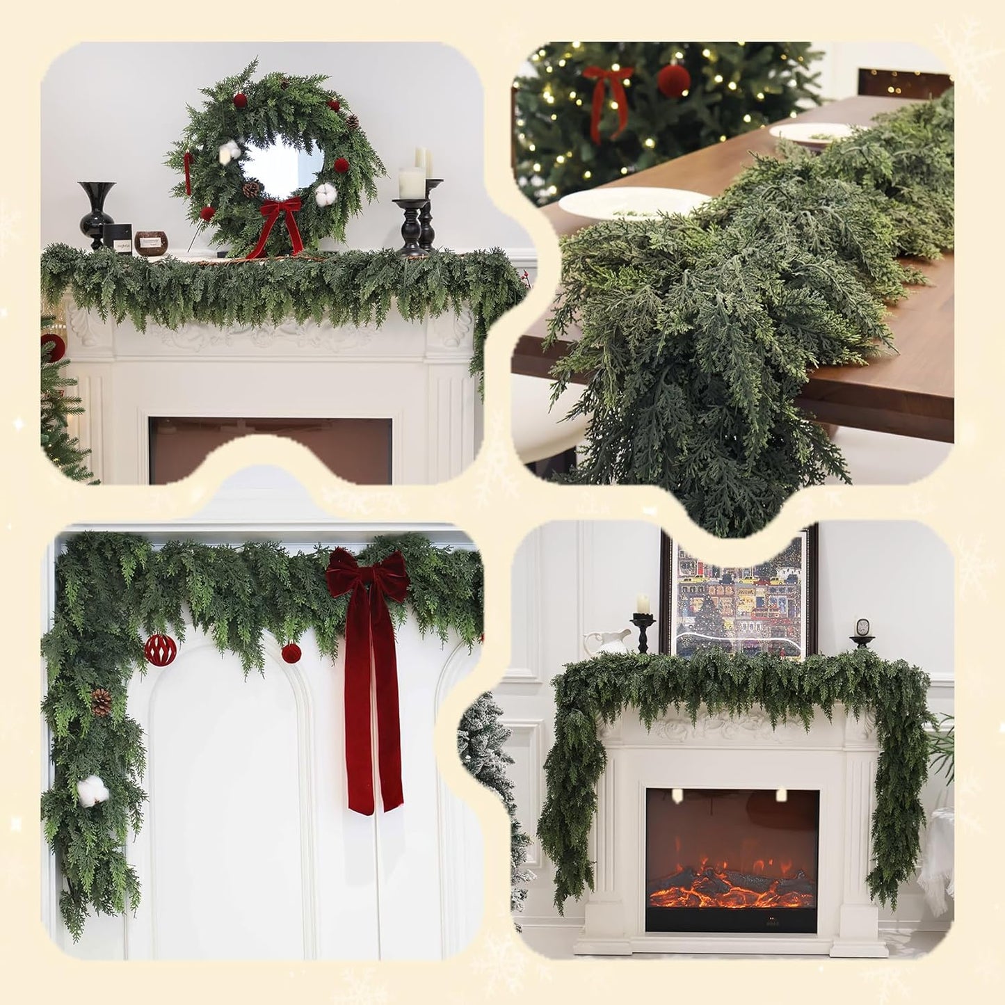 12FT Christmas Cedar Garland Artificial Real Touch Thickness Realistic Greenery Pine Garland for Mantle Fireplace Outdoor Indoor Christmas Decorations