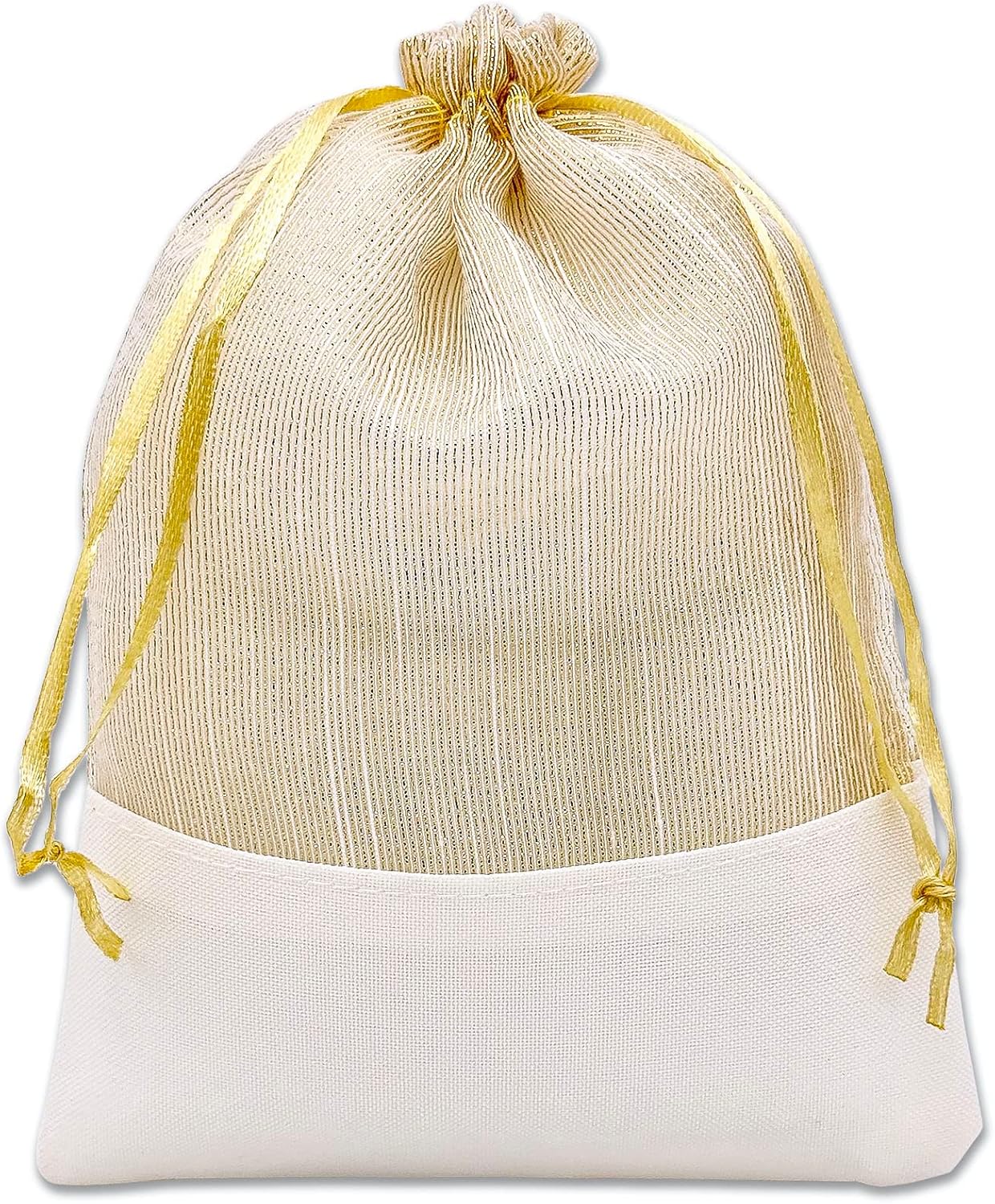 TheDisplayGuys For Your Modern Living 24-Pack Linen & Gold Organza Gift Bags with Drawstrings (Large 5 1/2 x 8) - Party Favors, Samples, Treats Mesh Pouches