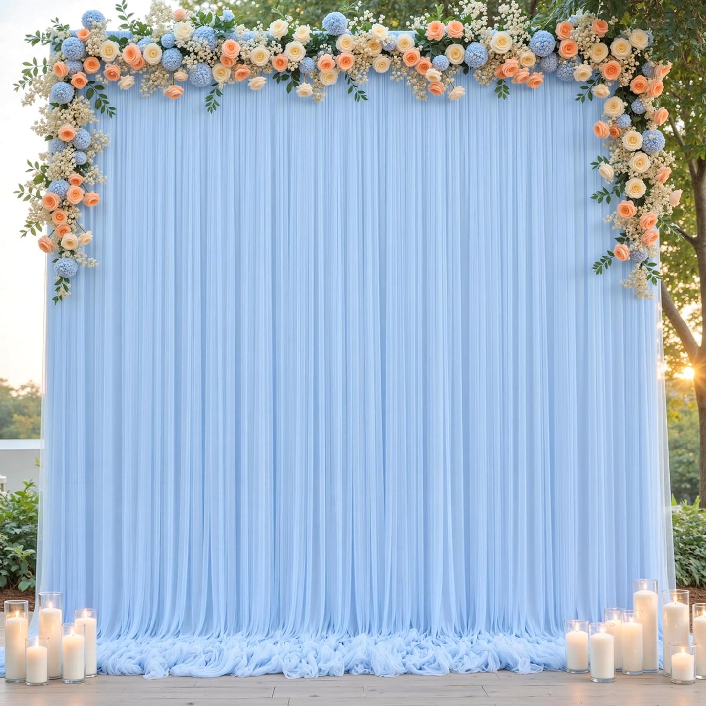 Baby Blue Tulle Backdrop Curtain for Parties Wedding,10ft x 10ft Wrinkle Free Curtain Backdrop,2 Layer Drapes for Backdrop,Polyester Back Drop for Bridal Shower Birthday Baby Shower Photography