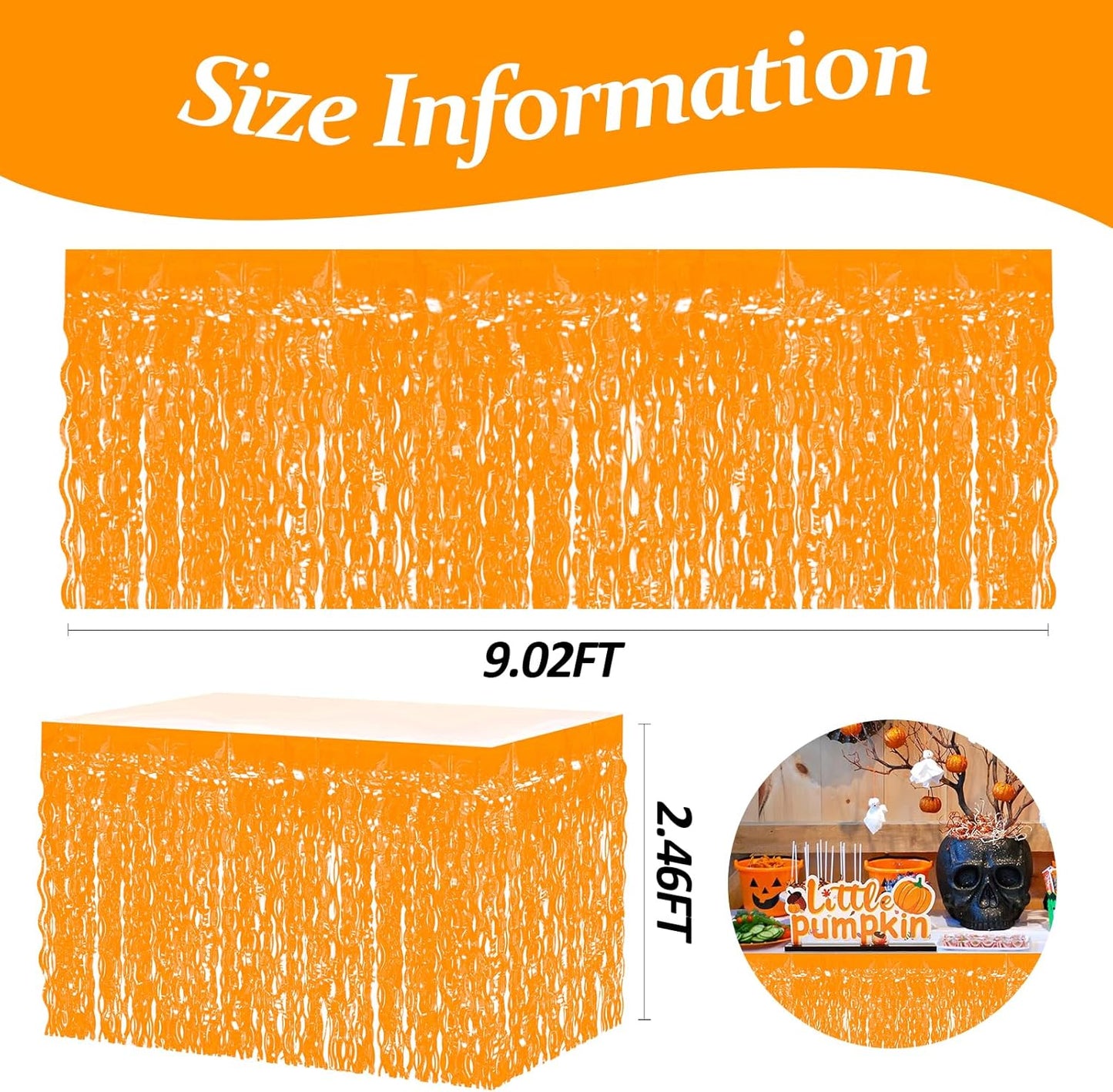 4P Wavy Metallic Tinsel Foil Fringe Table Skirts for Rectangle Tables Backdrop Garland Curtains for Parade Floats Wedding Birthday Parties Decoration Graduation 2025 Christmas (Makaron Orange)