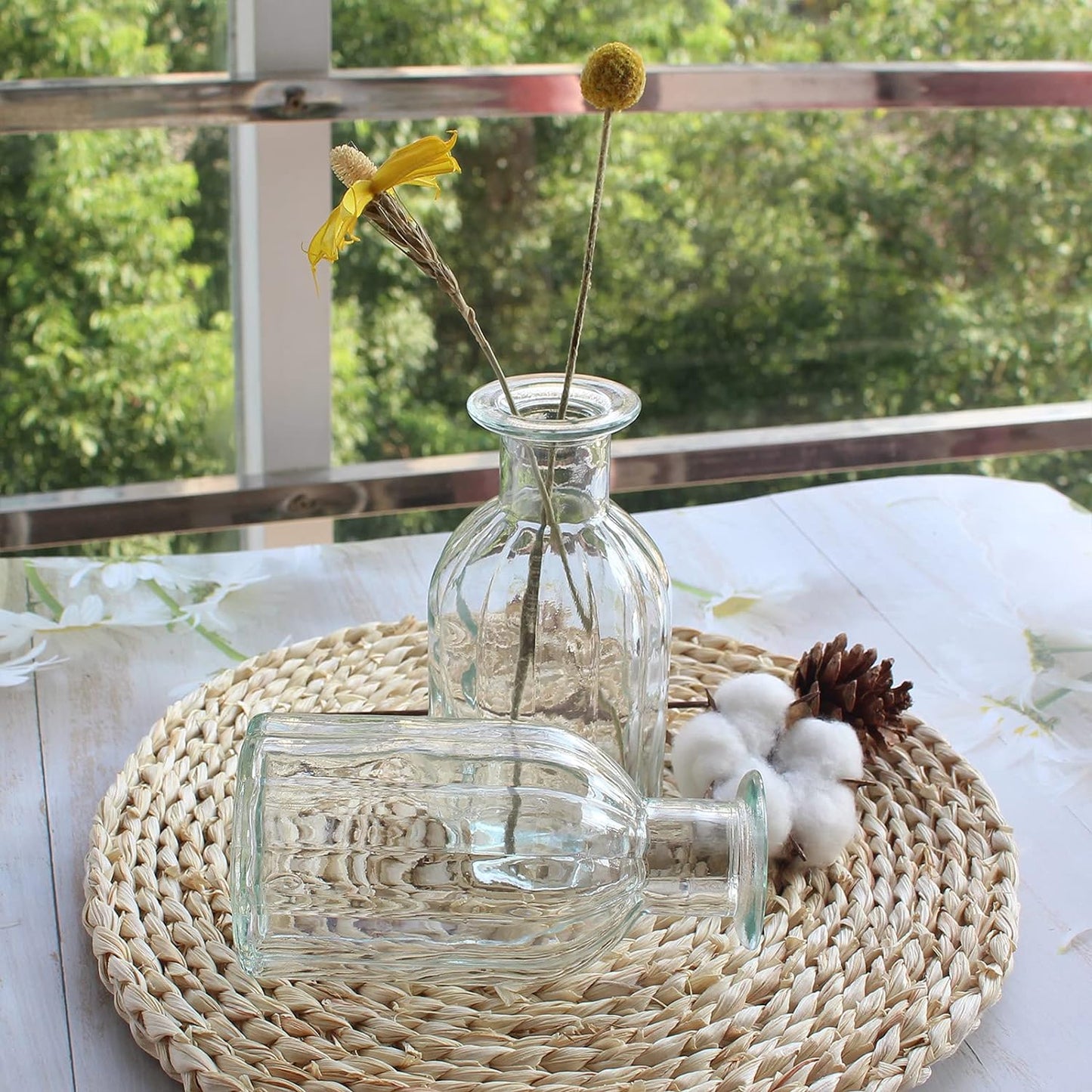 3 Sets Clear Glass Vase for Flowers Small Bud Vase for Decor, Bud Vases in Bulk for Centerpieces, Home Decorative Vase Set Round Vintage Glass Bottles, 2.85"X 5.4"