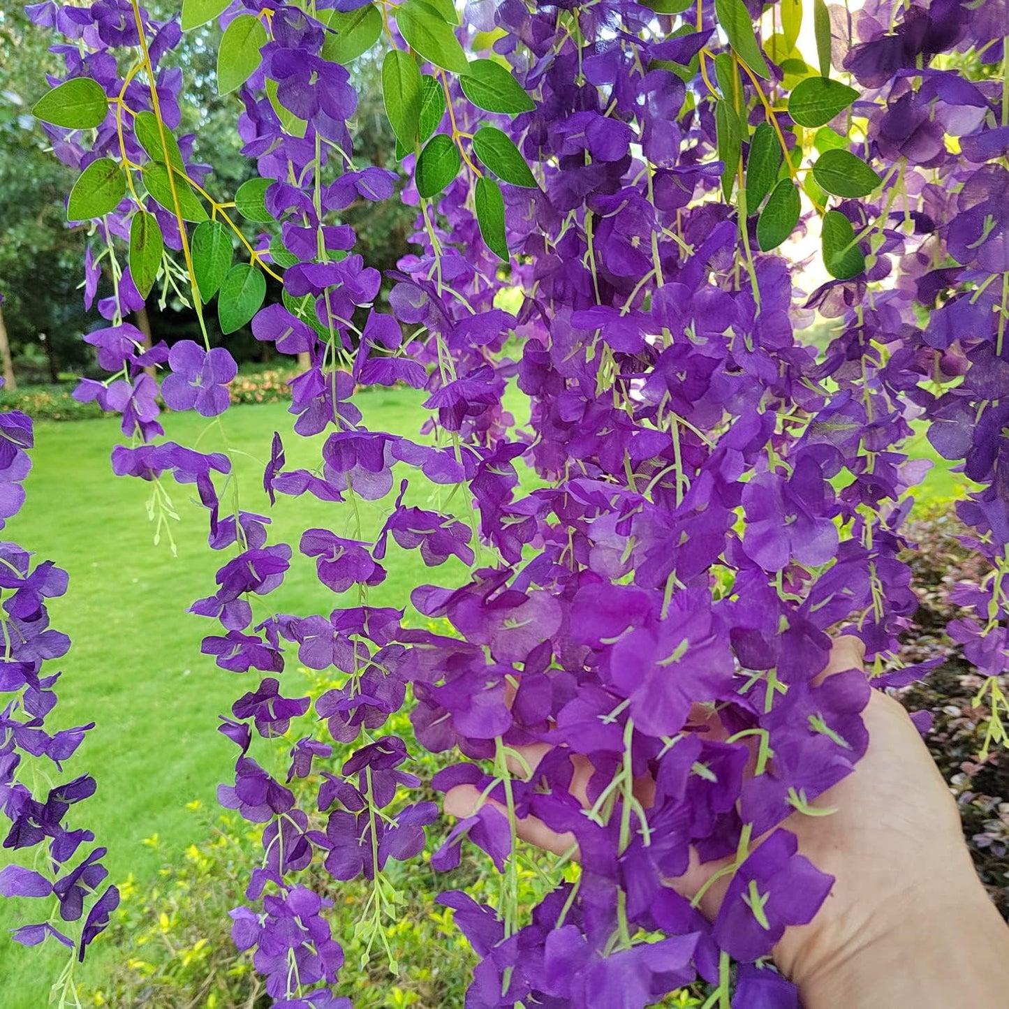 24 Pack Artificial Fake Wisteria Vine Ratta (3.75 Feet) Hanging Garland Silk Flowers String Home Party Wedding Decor (Blue)