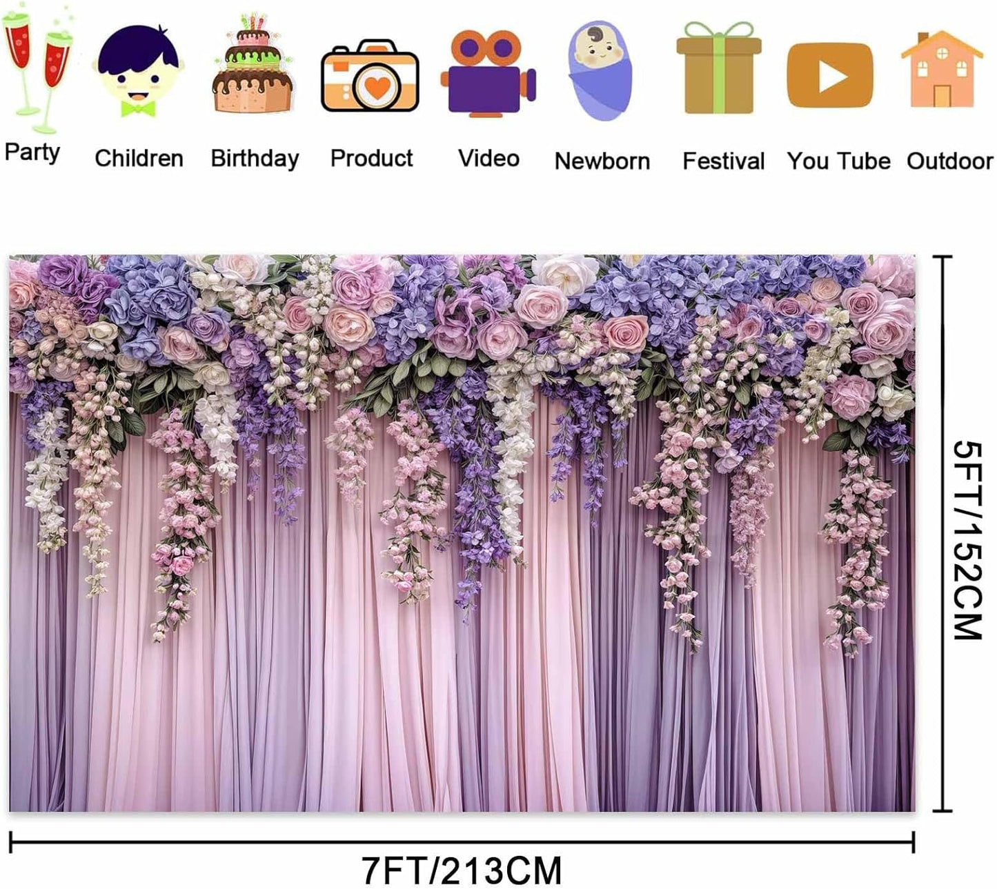 10x8ft Purple Flower Wedding Photography Backdrop Lavender Floral Wedding Bridal Photography Backdrop Anniversary Birthday Baby Shower Girl Party Banner Photo Booth Props Background Wall Decor