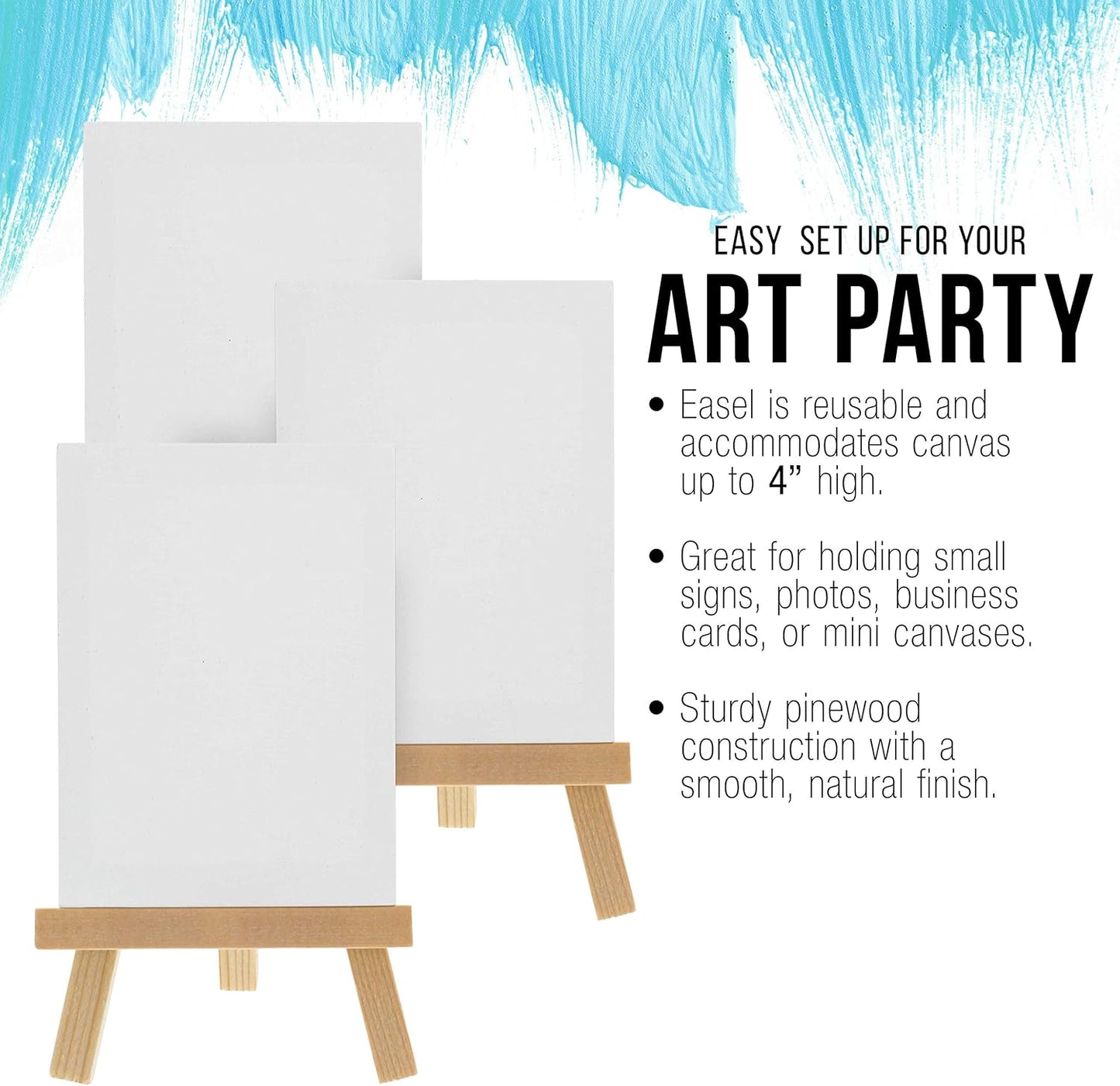 U.S. Art Supply 2" x 3" Stretched Canvas with 5" Mini Easel Kit (12 Pack) - Natural Wooden A-Frame Tabletop Display Stand, Mini Easel Stand - Small Easels for Display, Small Canvases, Crafts, Photos