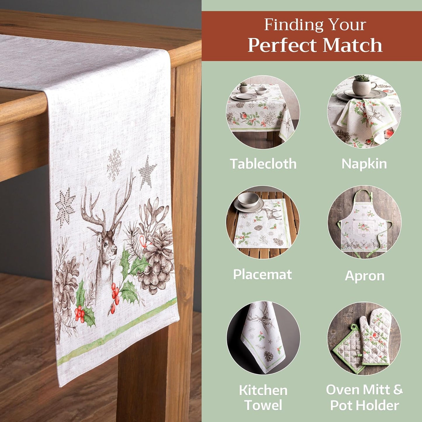 Maison d' Hermine Table Runner 100% Cotton Double Layer Table Runners 72 inches Long for Thanksgiving Christmas Decorations Home Kitchen Dining Party Wedding (Christmas Dew, 14.5" x 72")