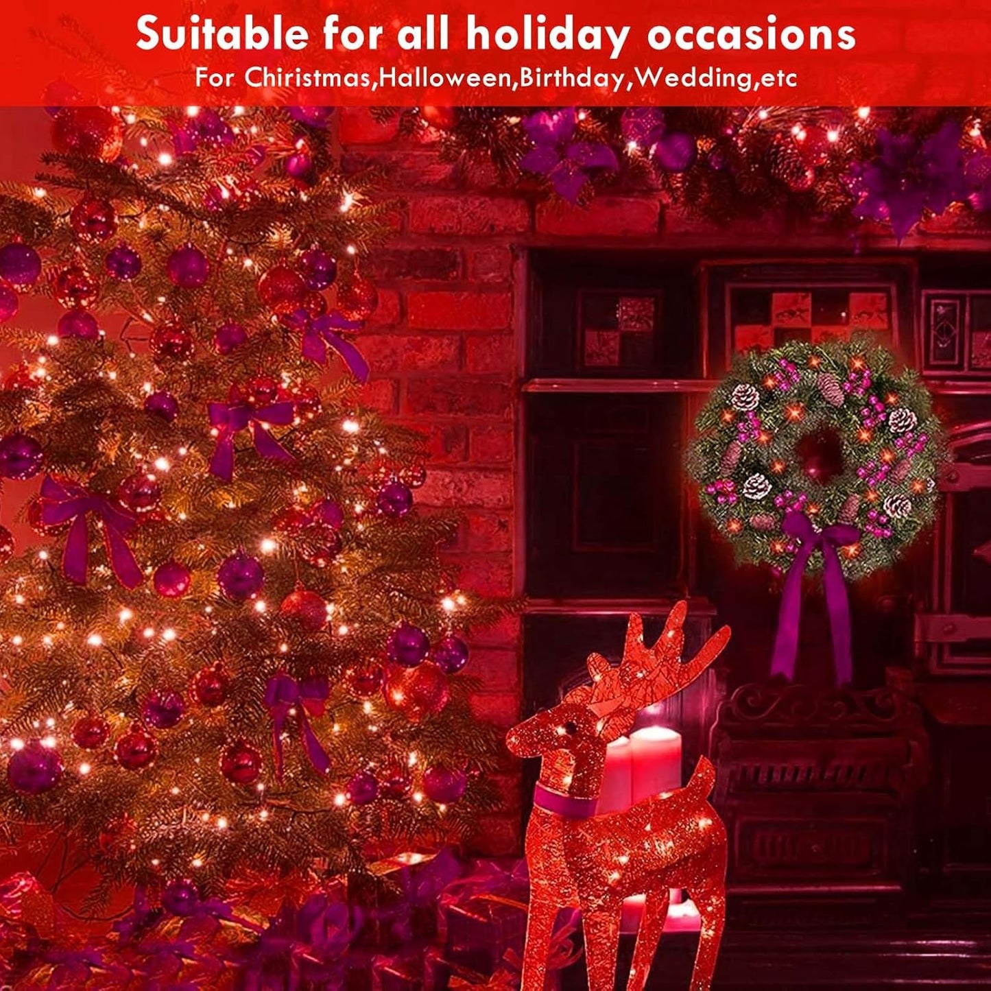 3 Pack Fairy Lights Battery Operated with Remote Control Timer, 26 FT 80 LED String Lights Outdoor Indoor Decorations, 8 Modes Twinkle Lights for Christmas Party Wedding Birthday Bedroom Décor (Red)