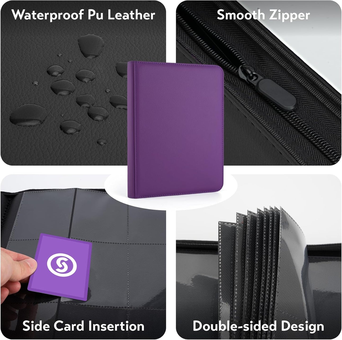 1000+ Pockets Trading Card Binder, Premium 16 Pocket Card Binder, Ringless Side Loading Collection Album Holder Folders for MTG, TCG, Game Cards & Sports Cards (Purple)