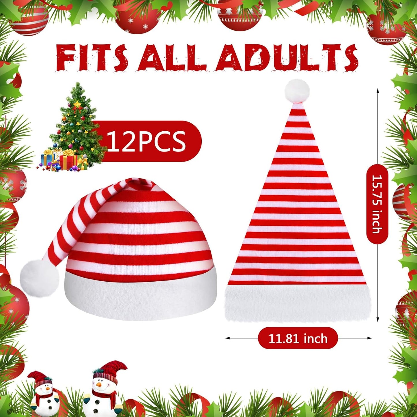 SATINIOR 12 Pieces Santa Hats Christmas Non Woven Fabric Hat for Holidays Xmas Party Supplies