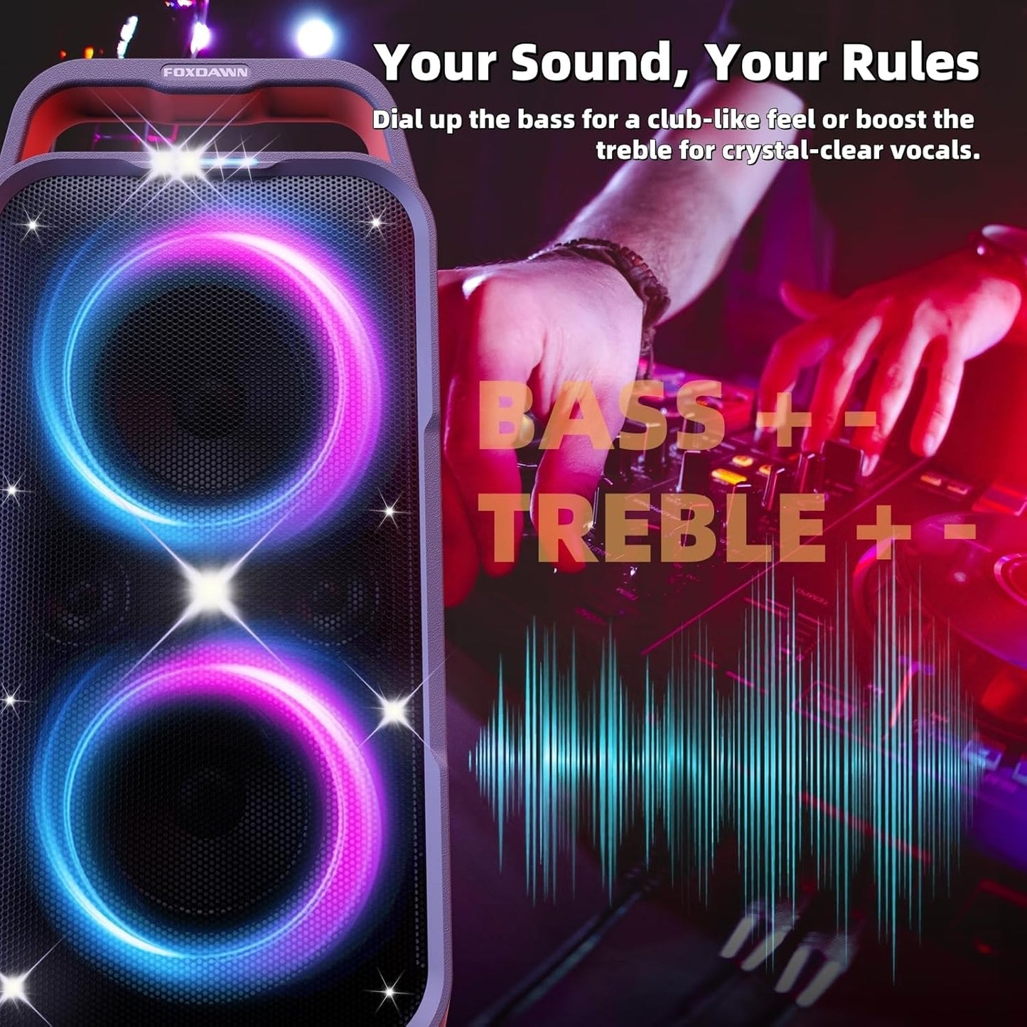 Portable Bluetooth Speaker: 240W Peak Powerful Loud Sound Deep Bass Wireless Boombox Large Subwoofer 15 Hours Battery Life Fast Charging with Led Light Show for Party Outdoor Camping Backyard