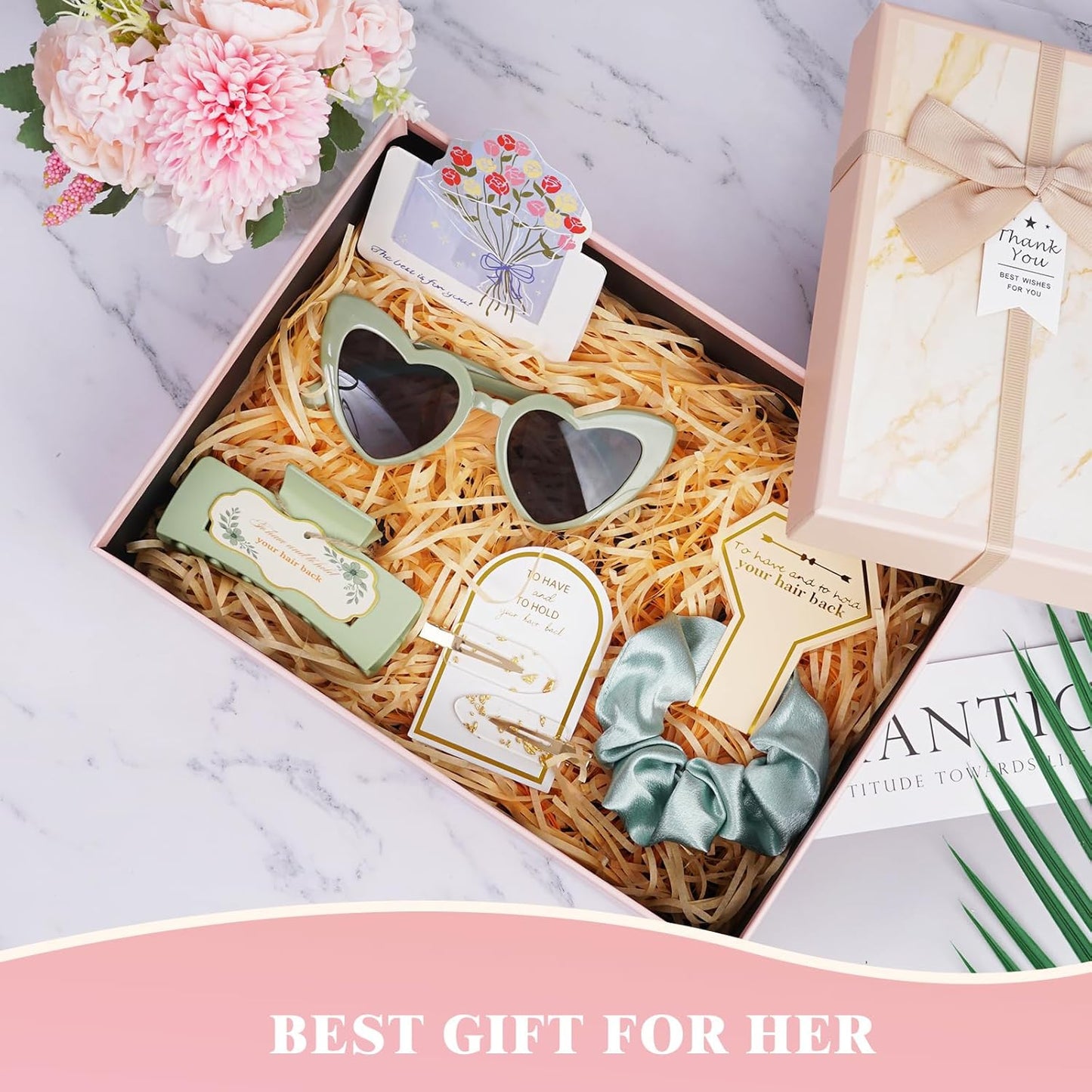 Sage Green Bridesmaid Gifts for Proposal, 6PCS Girls Gift Set with Hair Claws, Scrunchies, Makeup Clips & Heart Sunglasses, Wedding Bachelorette Party Favors, Birthday Gifts for Women Teens