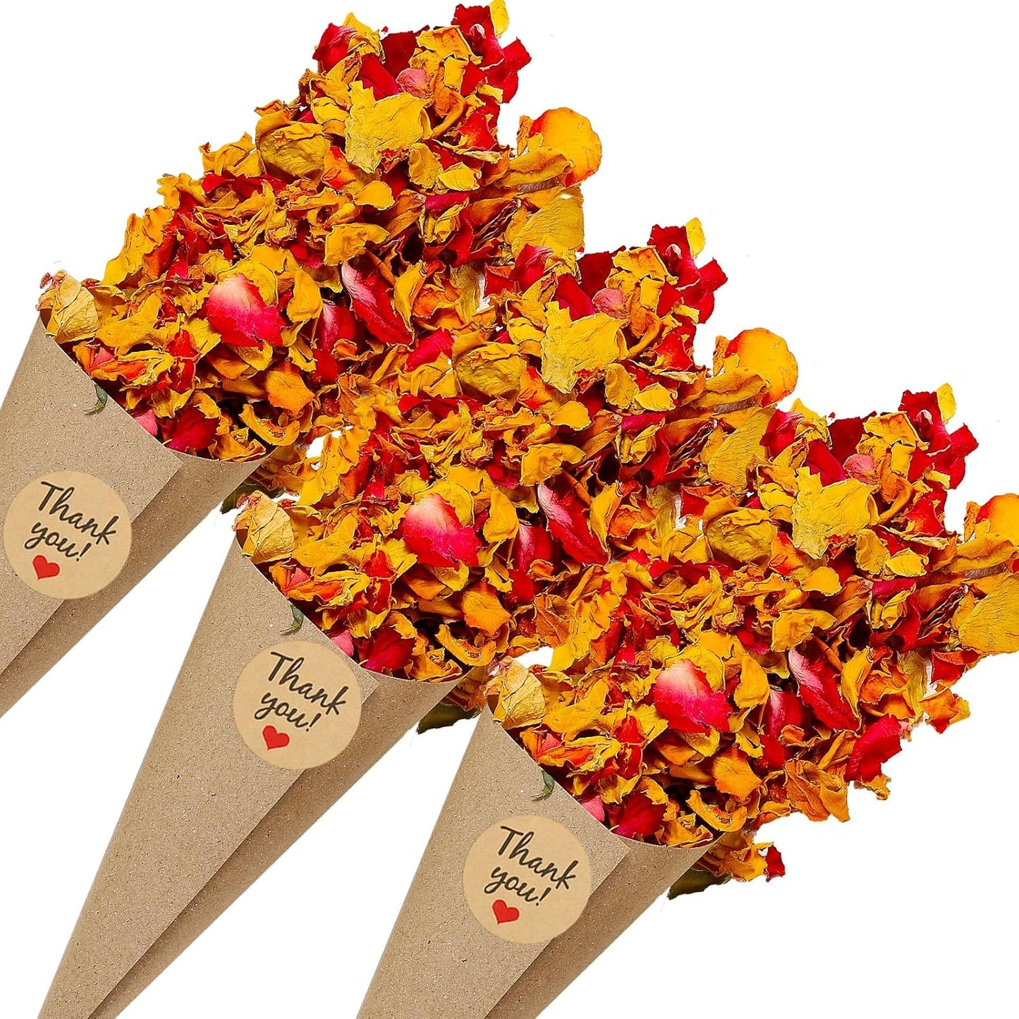 PATIKIL Dried Flower Confetti Cones, 30Pcs Paper Tapers Cone Holder with Dried Rose Petals / Sticker for Wedding Party Engagement Birthday DIY Decoration, Red/Yellow