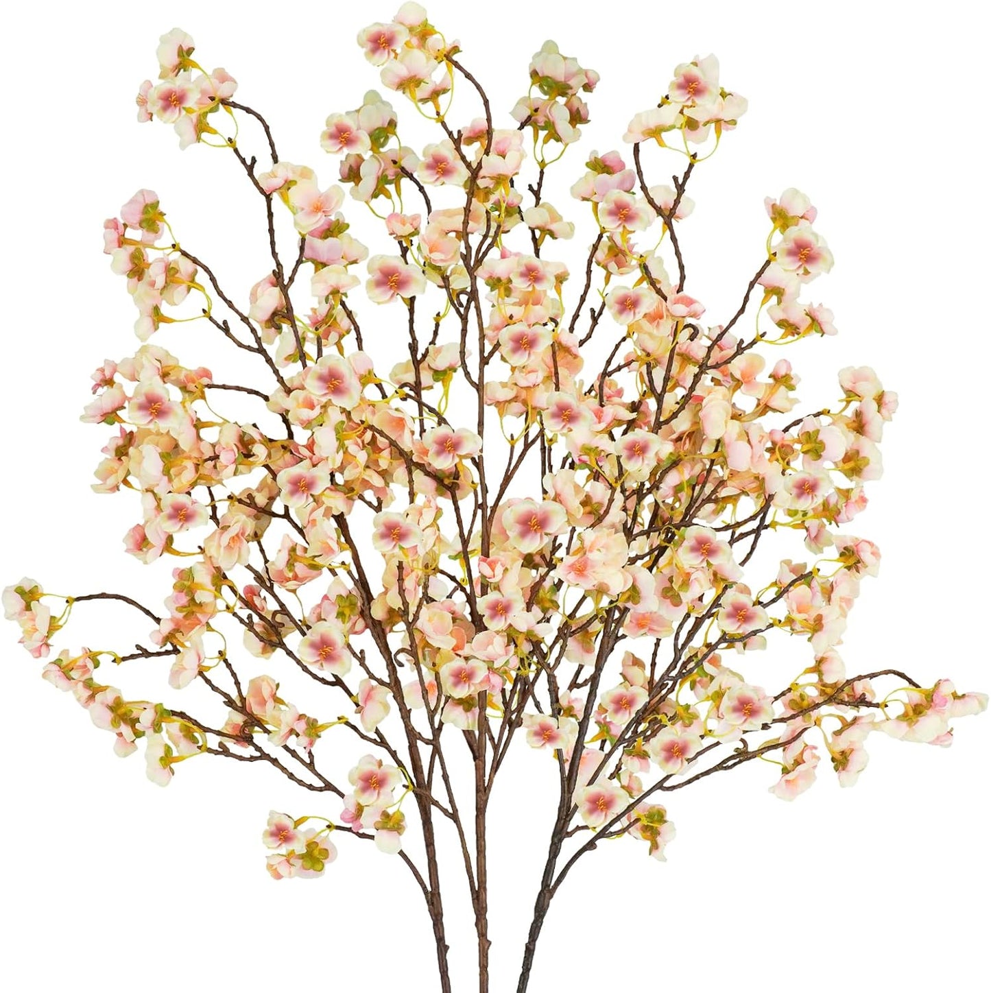 Uieke 3PCS Silk Cherry Blossom Branches, 40.5in Artificial Cherry Blossom Flowers Long Stems Fake Flowers Arrangements for Tall Vase Wedding Home Japanese Decor, Yellow Pink