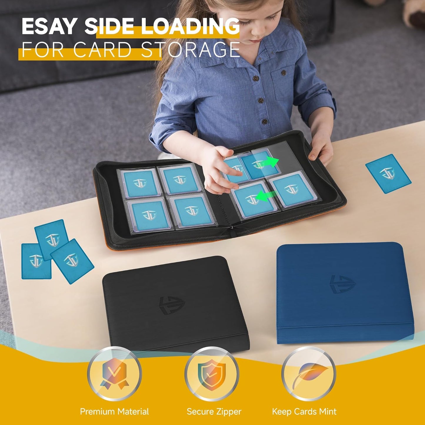 Toploader Binder,Holds 112 Toploaders, 4 Pocket Top Loader Binder for 3" x 4" Rigid Card Holders for Trading Cards or Sports Cards Binder (Blue)