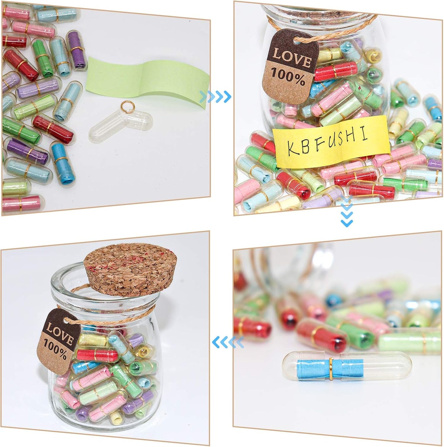 Capsule Letters Message in a Bottle - Love Letter for Valentine's Day, Birthday - Lovely Notes Couples Gifts for Him Her Boyfriend Girlfriend (Mixed Color 30pcs)