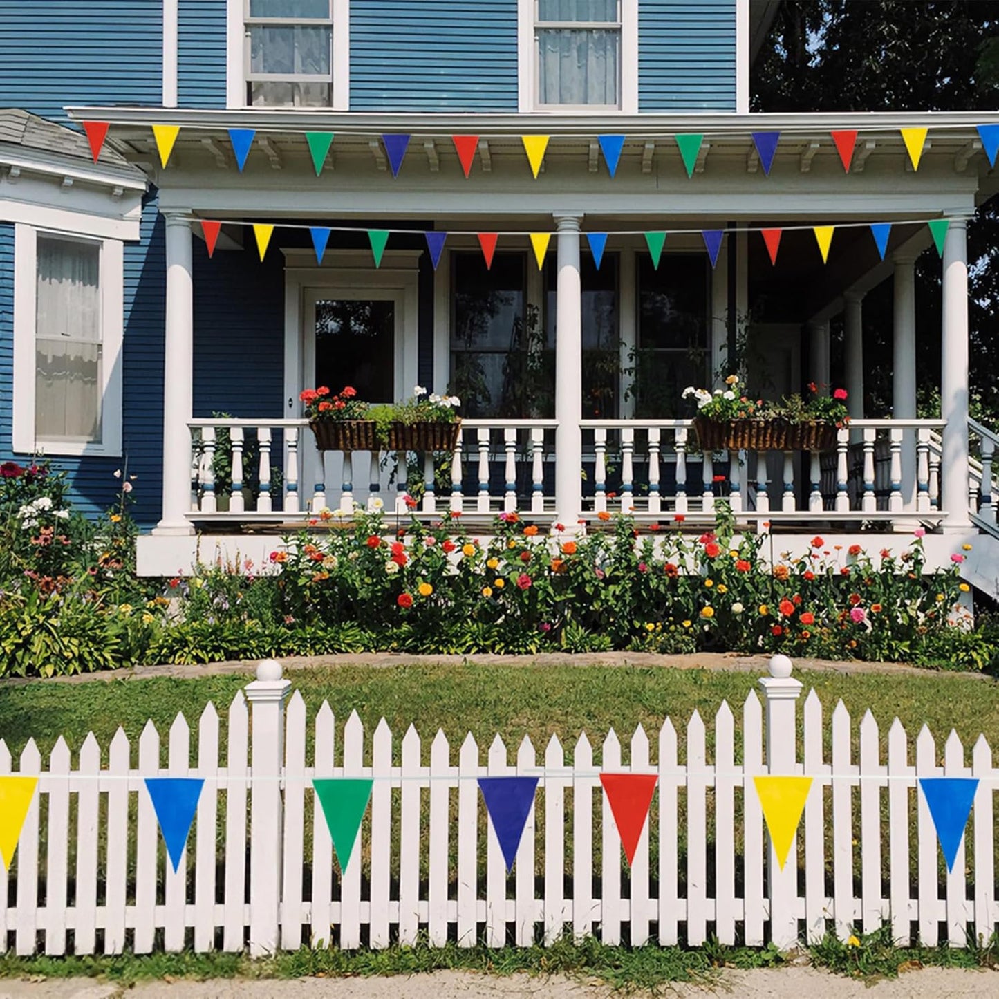 GREATRIL Pennant Banner 80 Flags Waterproof Triangle Banner for Outdoor School Graduation Anniversary Prom Holidays Decorations 4 Strings