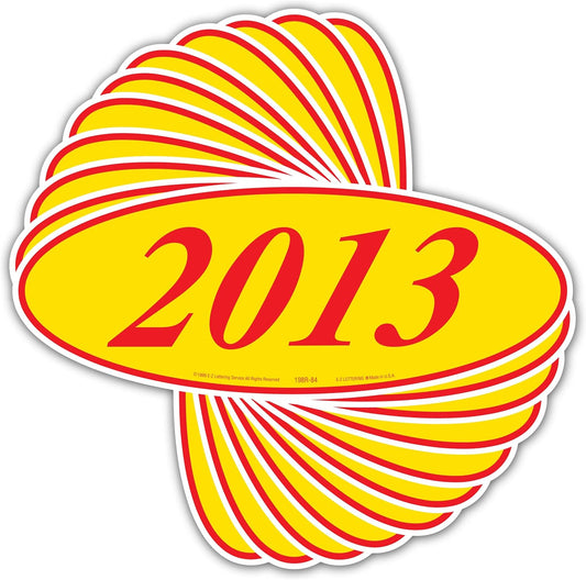 EZ-Line Oval Model Windshield Year Stickers for Car Windows Red and Yellow Large Vinyl Dealership Supplies 1 Dozen Pro Pack (2013)