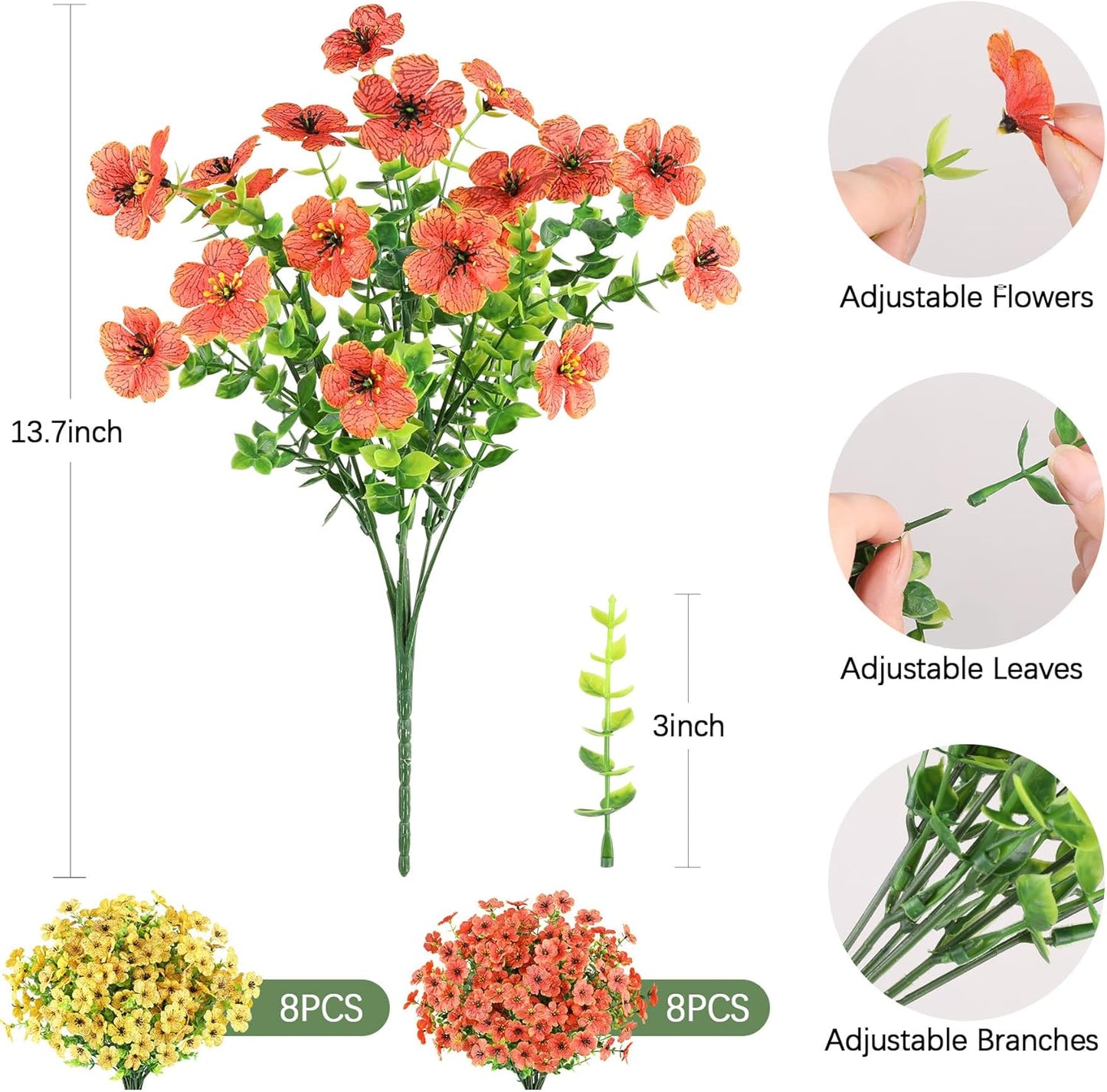 AmyHomie 16 Bundles Artificial Flowers for Outdoor Outside Summer Fall Decoration UV Resistant Faux Flowers No Fade Fake Plastic Plants Fake Mums Garden Porch Window Box Decorating