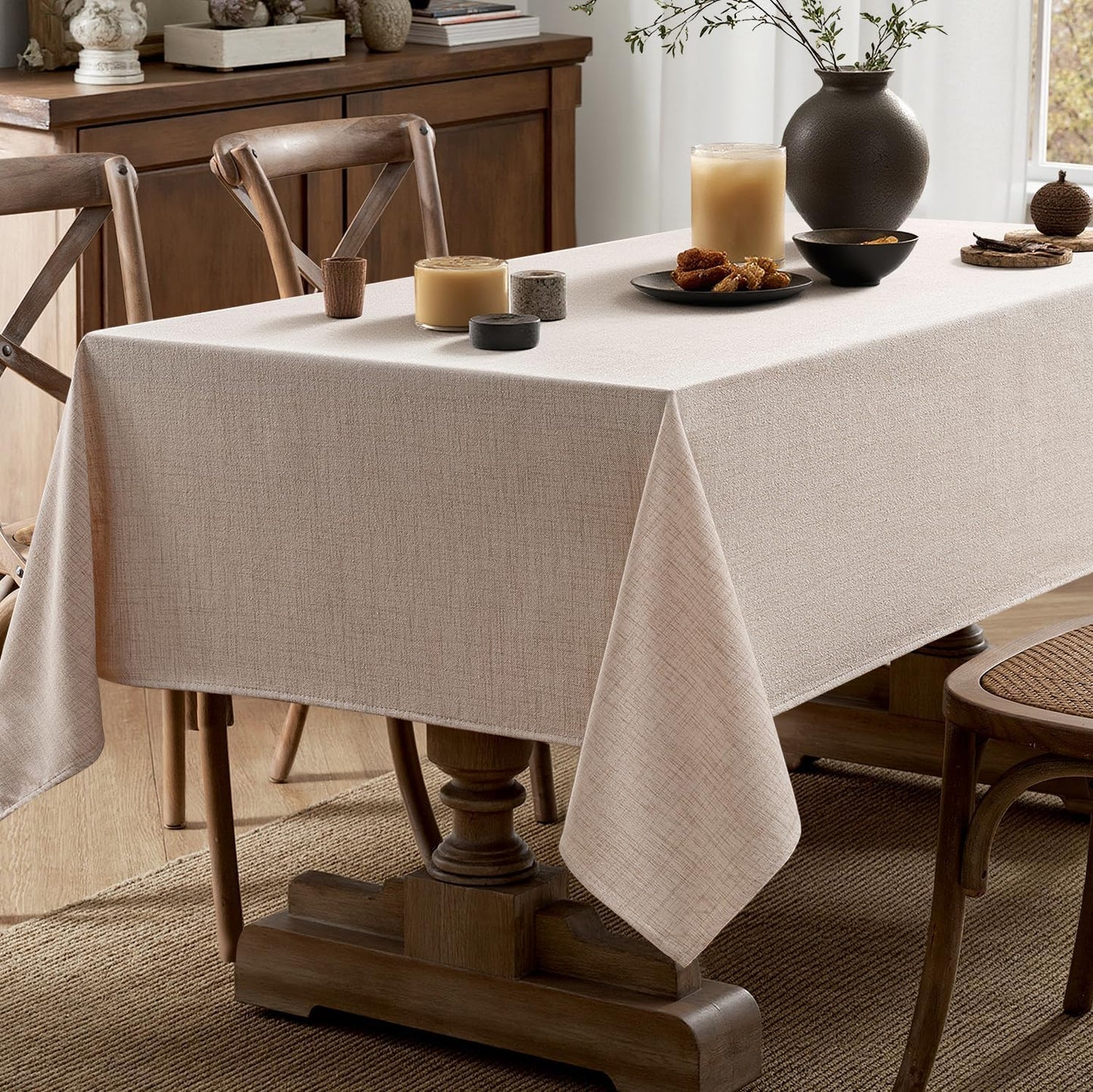 MIULEE Natural Linen Tablecloth 60x120 Inch Rectangle Table Cloth Waterproof,Stain Resistant & Wrinkle Resistant for Dining Party Wedding