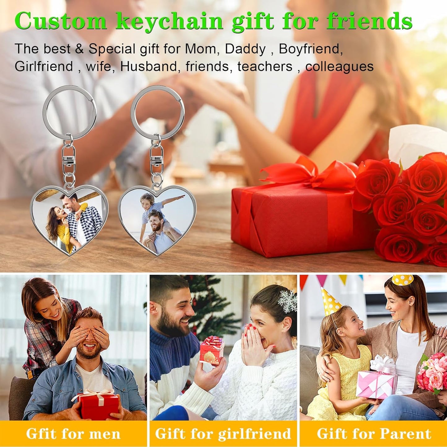 Double Side Custom Keychain with Picture Personalized Engraving Photo Text Customized Gifts for Men Women