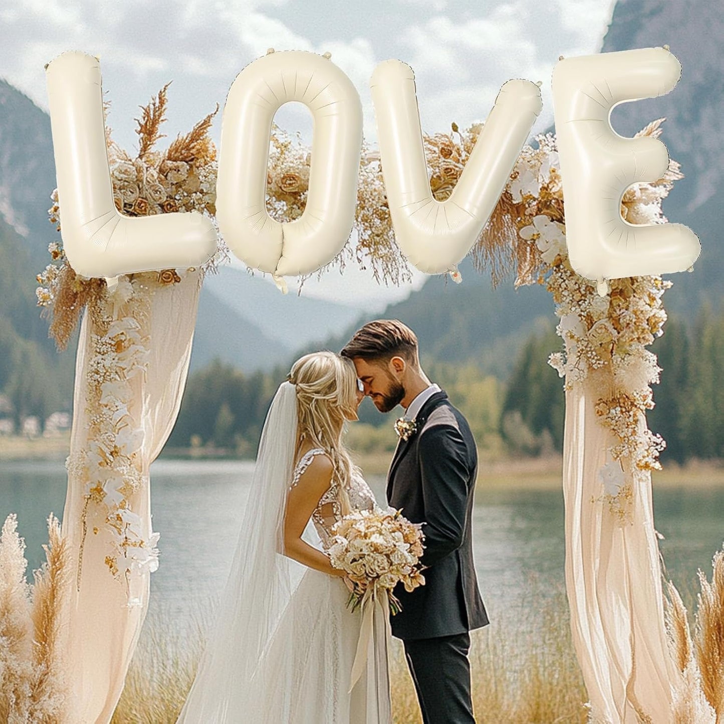 40 Inch Letter Balloons W, Big Custom A-Z Alphabet Foil Name Balloon Cream White, Self Inflating Beige Customize Helium Balloon Letters W for Women Girls Birthday Bride Baby Shower Party Decorations