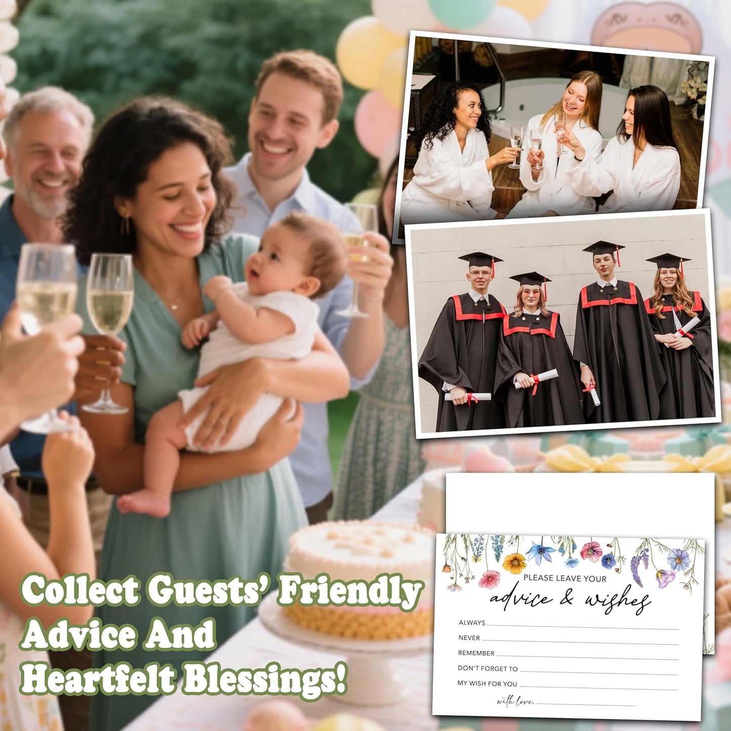 Advice And Wishes Cards (25pcs), Wildflowers Advice Cards For Mr And Mrs, Bride And Groom, New Parents, Bridal Shower, Baby Shower, Engagement, Wedding, Bachelorette Party Games Decor -A05