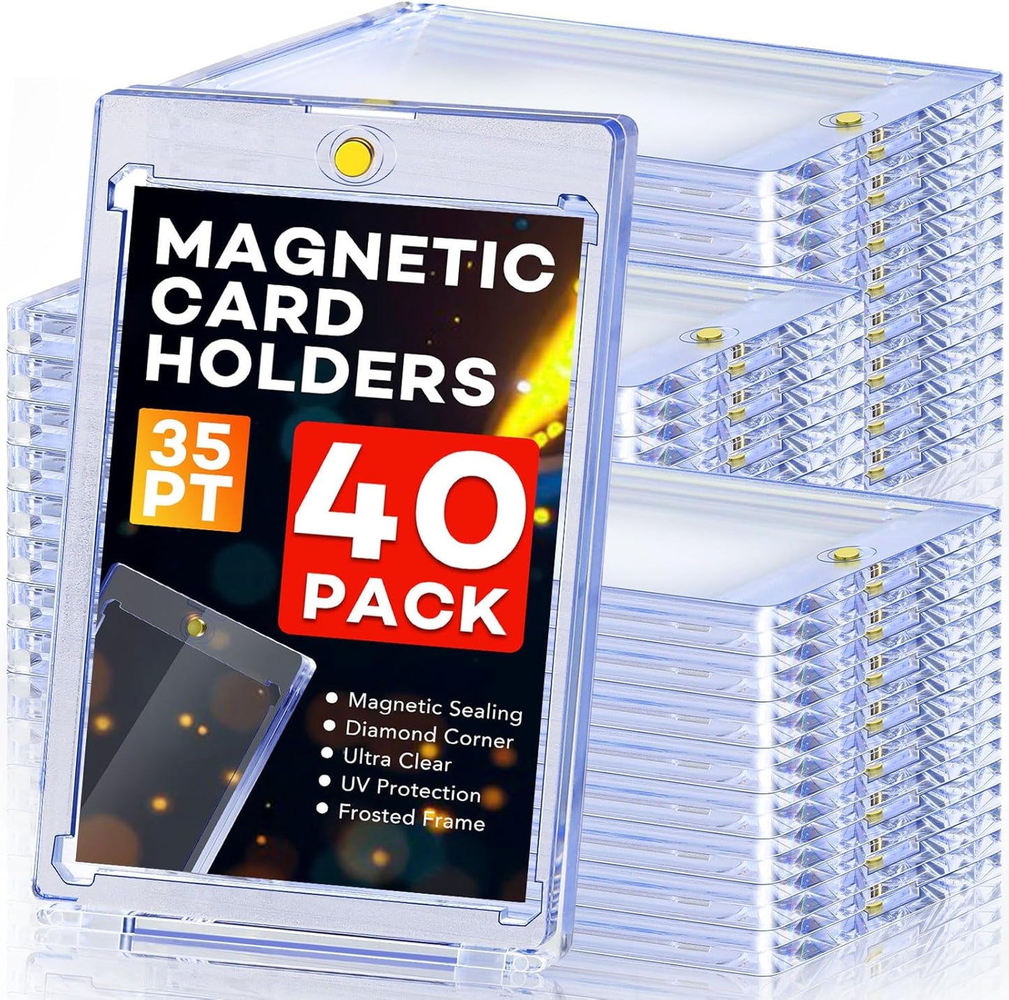 40ct Magnetic Card Holders, 35pt One Touch Card Holder, U-V Protection Hard Plastic Case for Trading Cards, Display Case for Sports, Baseball, Football, Game Cards