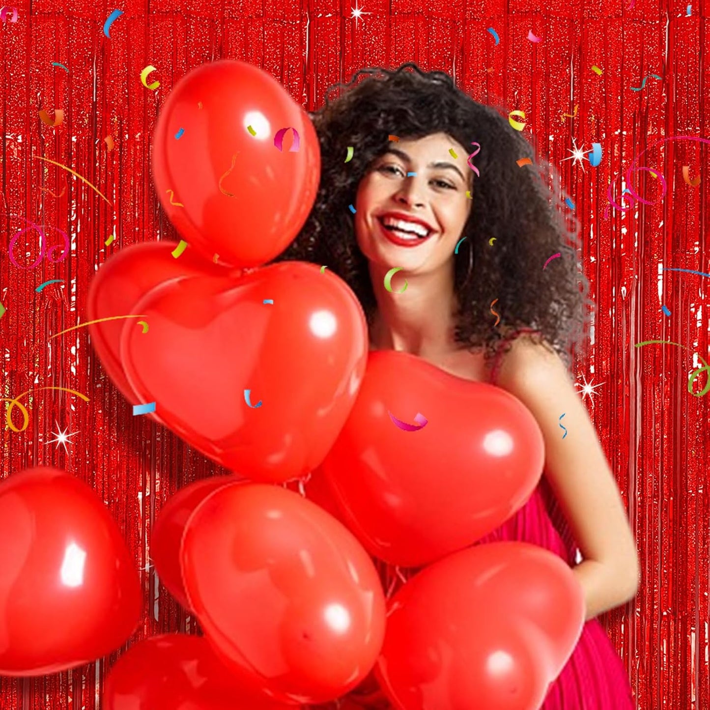 Tinsel Curtain Party Backdrop Red Birthday Decorations 2 Packs Glitter Foil Fringe Curtain Party Decor Streamers Photo Booth for Birthday Christmas Wedding Halloween Graduation Decorations