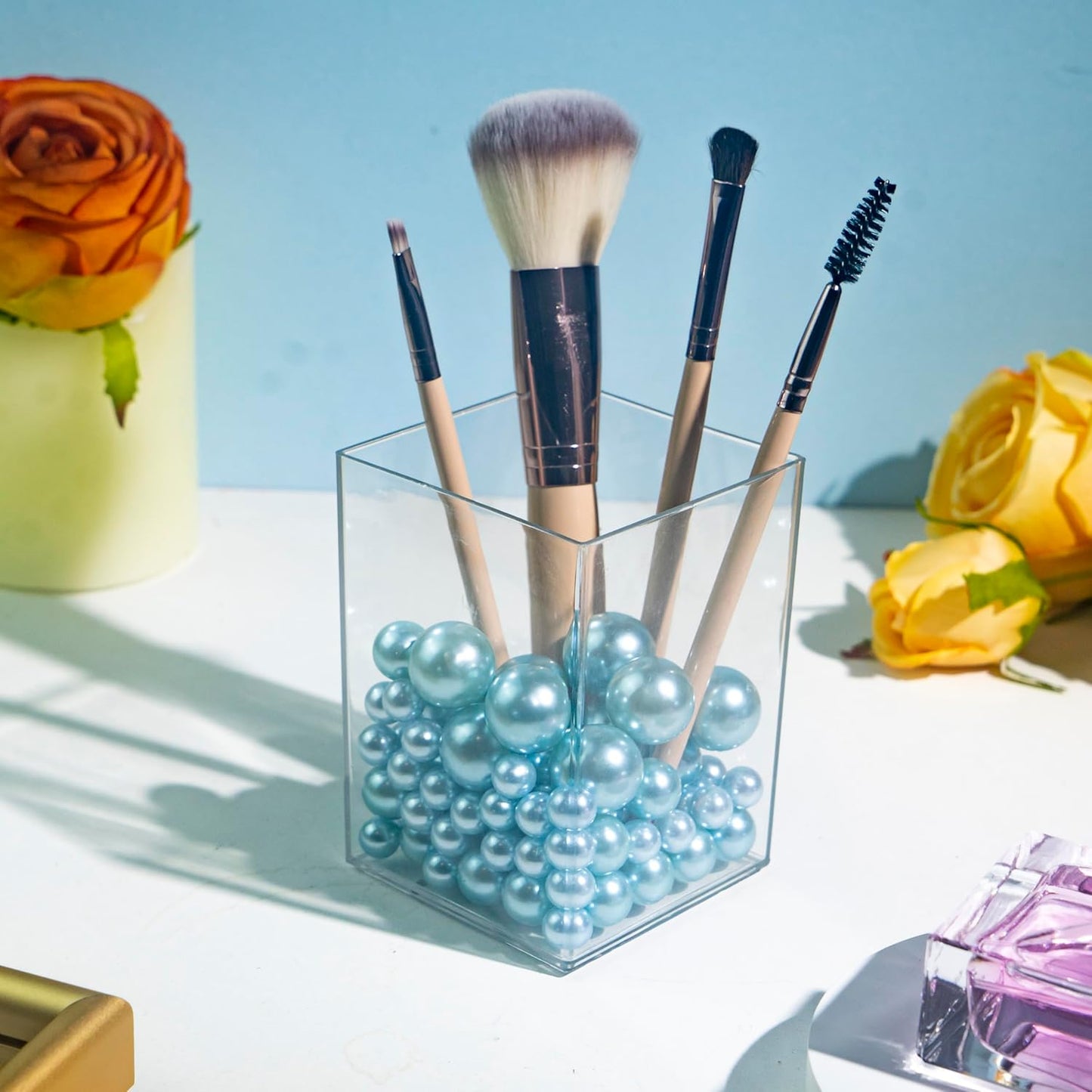 120 PCS 8/14/20mm No Hole Polish Pearl Beads for Centerpiece, Light Blue Beads Decorative Vase Fillers, Plastics Pearls for Vases, Table Scatters, Wedding Party Decor