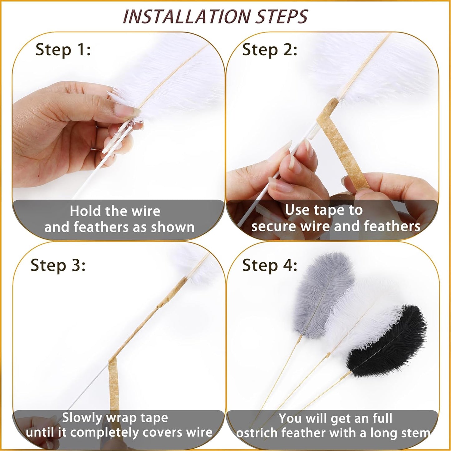 Holmgren Black White Grey Ostrich Feathers - 20pcs Making Kit 22 Inch Ostrich Feathers Bulk for Vase, Floral Arrangement, Wedding Party Centerpieces and Home Decorations