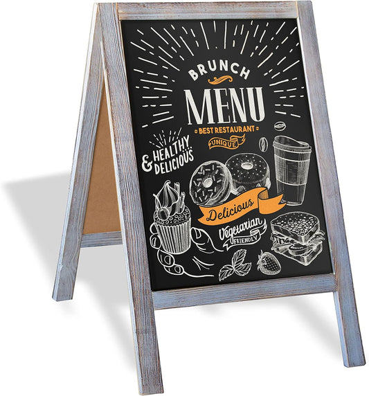 Ilyapa Wooden A-Frame Sign with Eraser & Chalk - 21 x 30 Inches Magnetic Sidewalk Chalkboard – Grey Menu Display for Restaurant, Business or Wedding