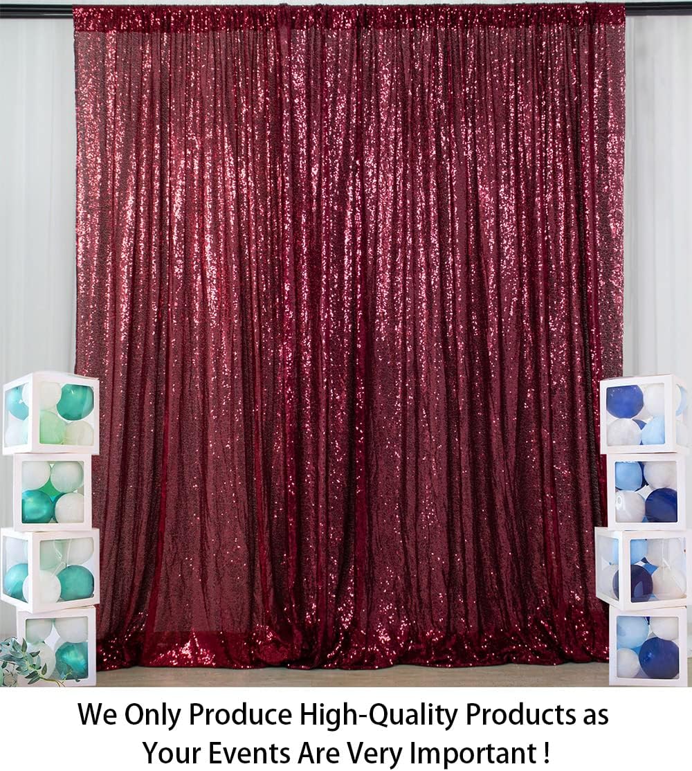 ShiDianYi 6x8FT Sequin Photo Backdrop Sparkle Fabric Window Curtains- Burgundy Glitter Backdrop for Wedding Birthday Christmas Party Decor, Bridal Shower